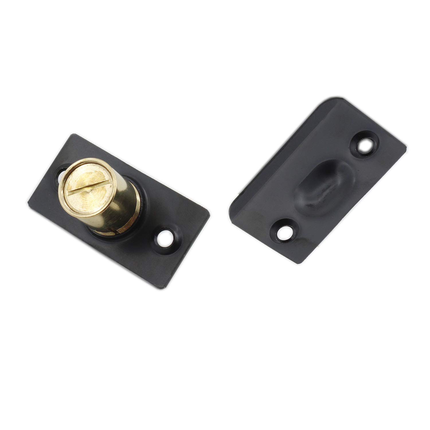 2 Pack Stainless Steel Ball Catch Hardware for Closet & Cabinet Doors - Adjustable French Door Latch with Strike Plate & Drive-in Spring - Black ULIFESTAR (Perfect for Bedroom Closets, Kitchen Cabinets & Cupboard Doors)