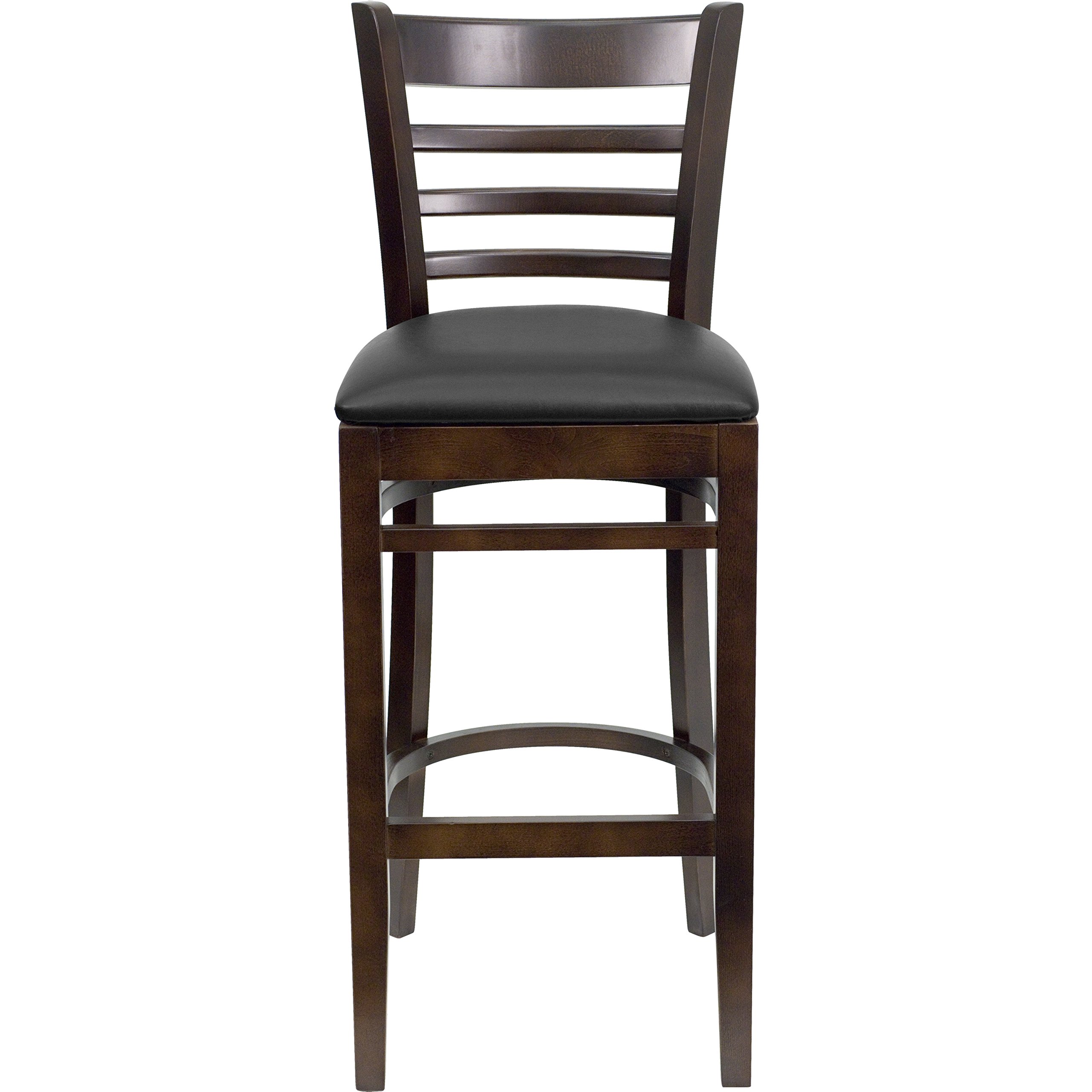 Black Vinyl Seat Ladder Back Walnut Wood Barstool - Rustic Kitchen Island Stool, Counter Height Dining Chair for Home Bar, Breakfast Nook & Farmhouse Decor