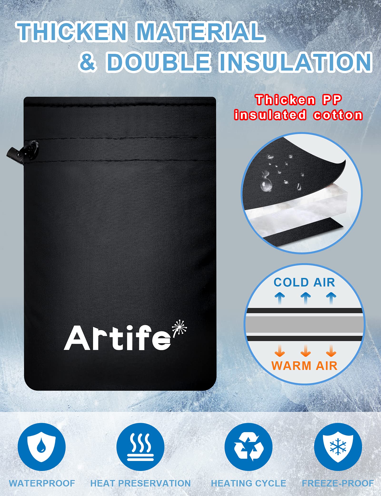 Upgraded Thickened Outdoor Faucet Covers for Winter Freeze Protection - Insulated Garden Water Spigot & Hose Bib Socks (Black, 2 Pack) - Perfect for Winterizing Outdoor Pipes & Preventing Frozen Faucets