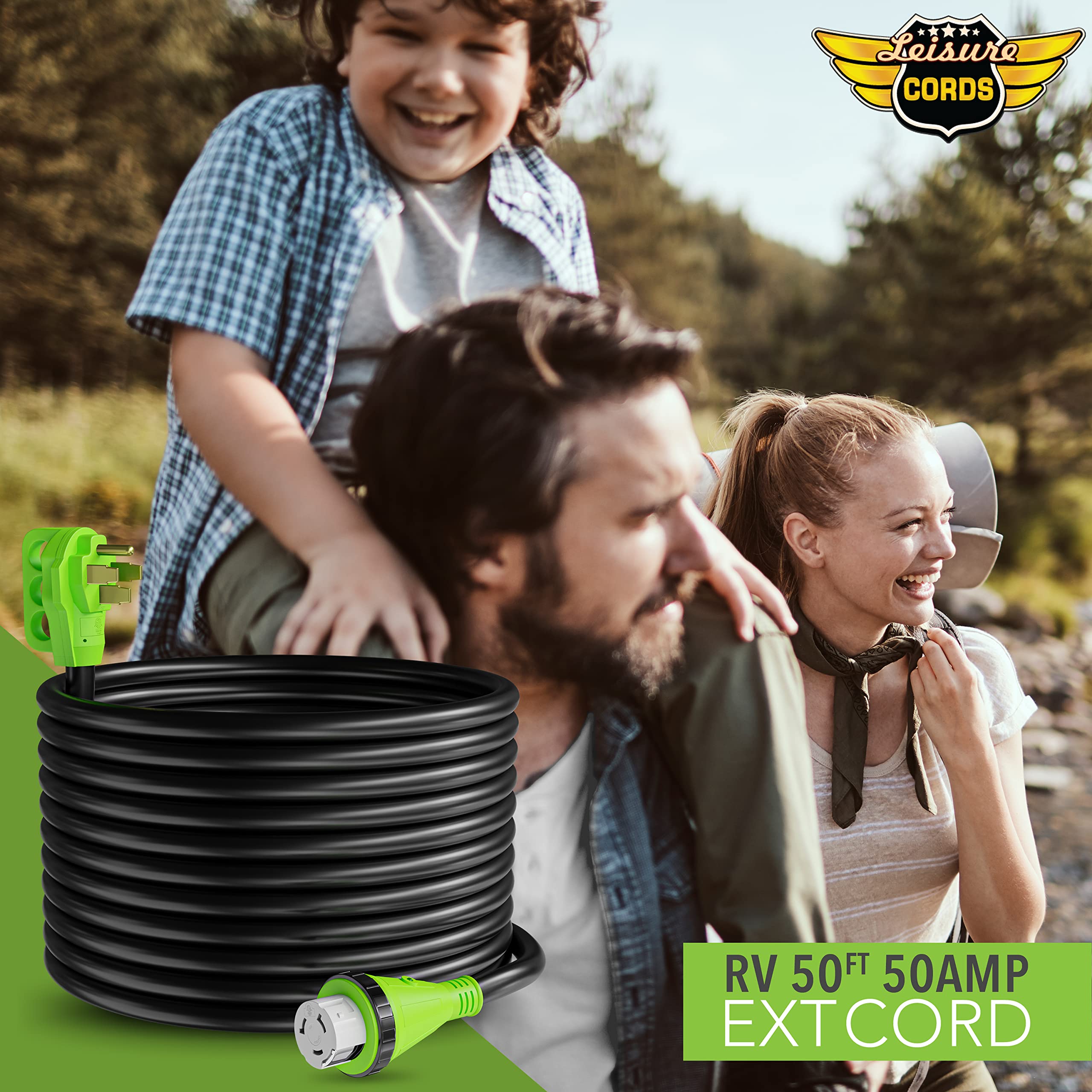 50 Amp 50-Foot Heavy Duty Extension Cord with 50 AMP Male Standard & Female Locking Adapter - Perfect for RV, Camper, Marine, and Outdoor Power Supply