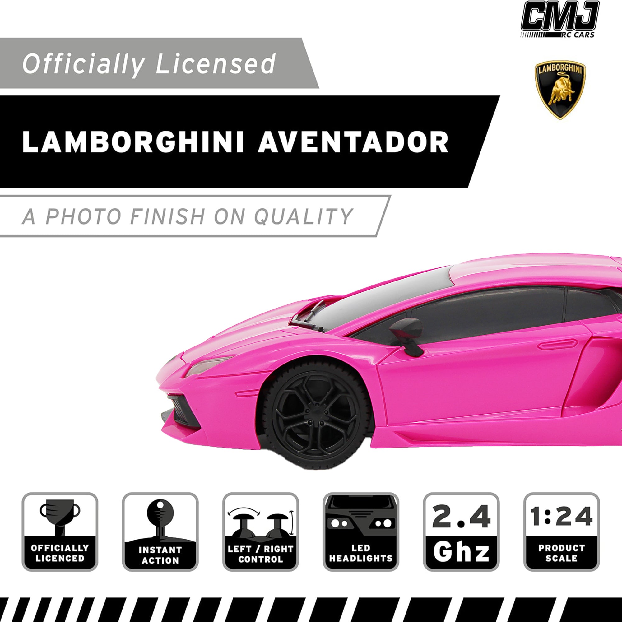 CMJ 1:24 Scale RC Lamborghini LP700-4 Pink Remote Control Car with 2.4GHz & LED Headlights - Perfect for Kids' Birthday Gifts & Indoor Racing Fun