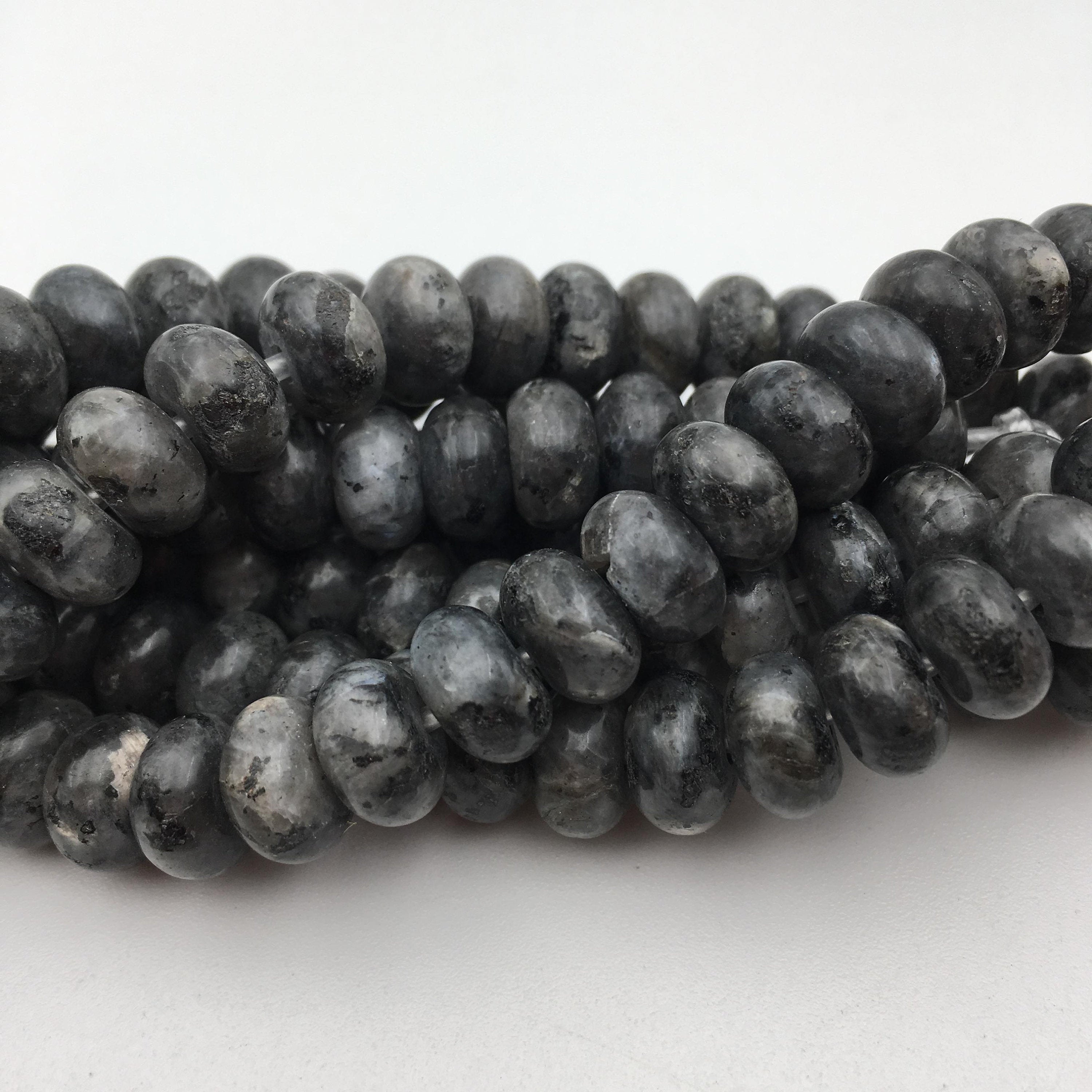 2.0mm Hole Larvikite Labradorite Smooth Rondelle Beads - 5x8mm & 6x10mm (8 Strands) - Perfect for Jewelry Making, DIY Crafts, and Healing Crystal Bracelets