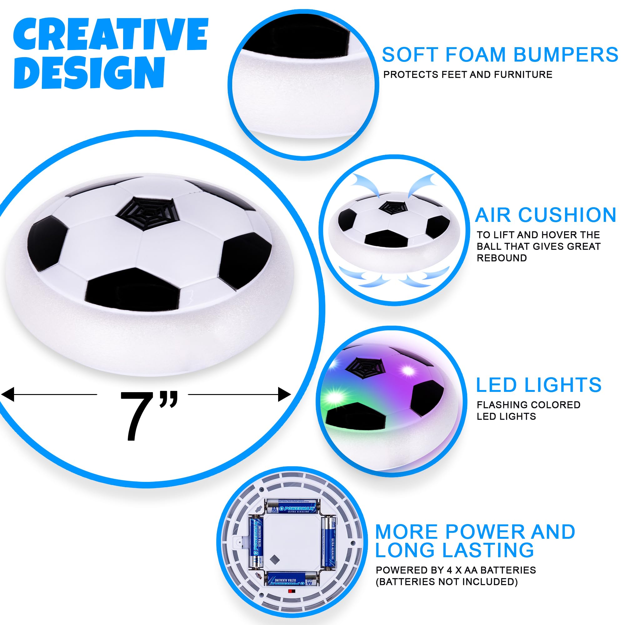 **Gamie Light Up Hover Soccer Ball Set of 2 – LED Floating Soccer Balls with Foam Bumpers for Indoor & Outdoor Play – Fun Soccer Toys for Boys & Girls – Perfect Gift for Kids, Birthday & Rainy Day Activities**