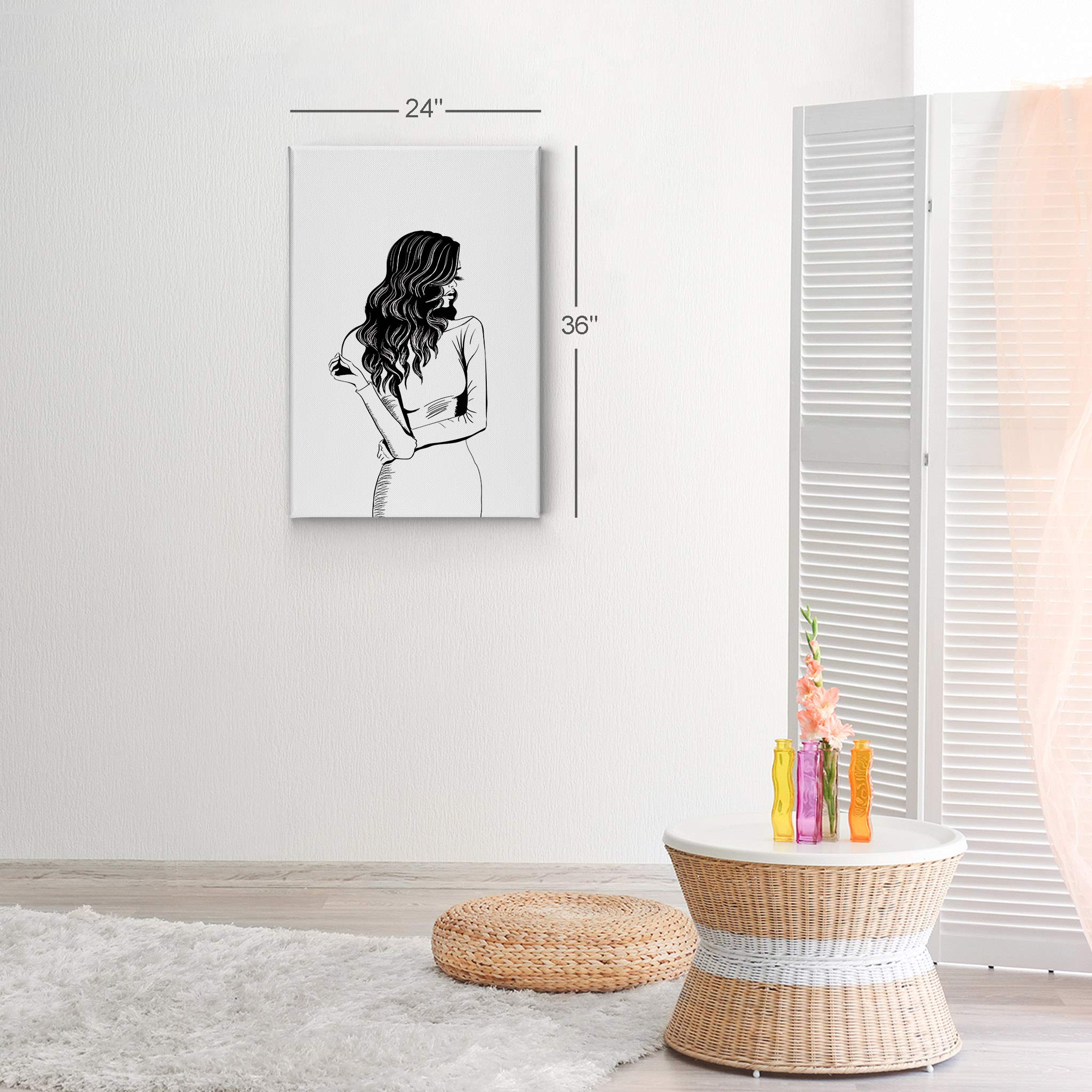Modern Black and White Sketch Wall Art - Glam Fashion Lady Canvas Print for Office, Bathroom, Teen Girl Room, Women's Dorm & Living Room Decor | Ready to Hang 36x24 Inches | Perfect for Home, Bedroom & Gift Ideas