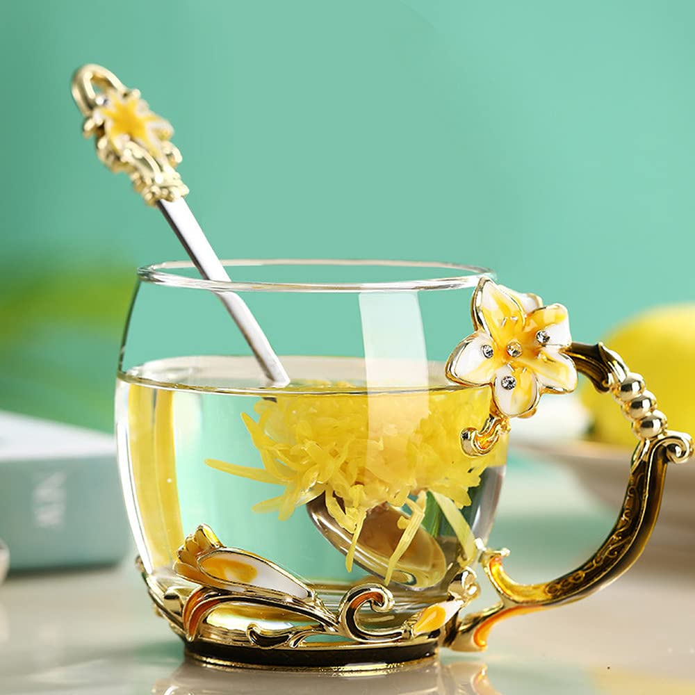Handmade Creative Glass Mug - Flower Design Coffee & Tea Cup for Milk, Lemon Juice - Perfect for Home, Office, Gifts & Relaxing Moments