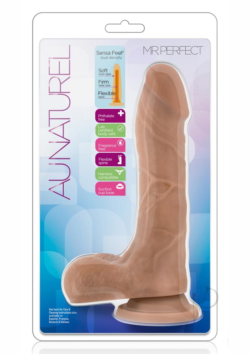 Au Naturel Mister Perfect Realistic Dildo with Balls - 8.5 Inch Caramel Colored Silicone Adult Toy for Couples & Solo Play - Perfect for Spicing Up Your Bedroom or Bachelorette Parties