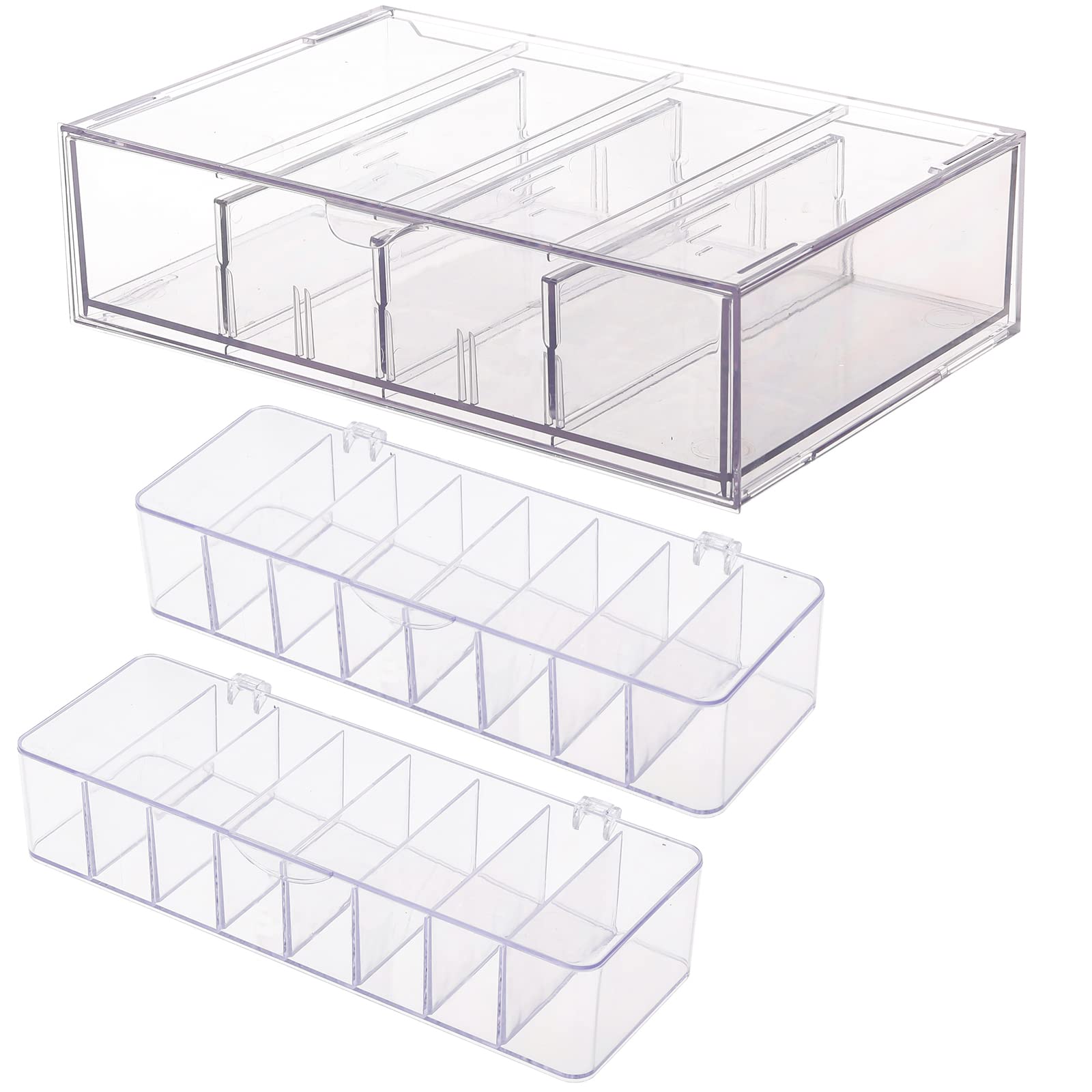 Yesesion 2-Pack Clear Plastic Cable Organizer Boxes with Lids & 1 Clear Plastic Desk Organizer Drawer with 40 Wire Ties - Cord Management for Home Office, TV, Computer & Electronics Accessories Storage