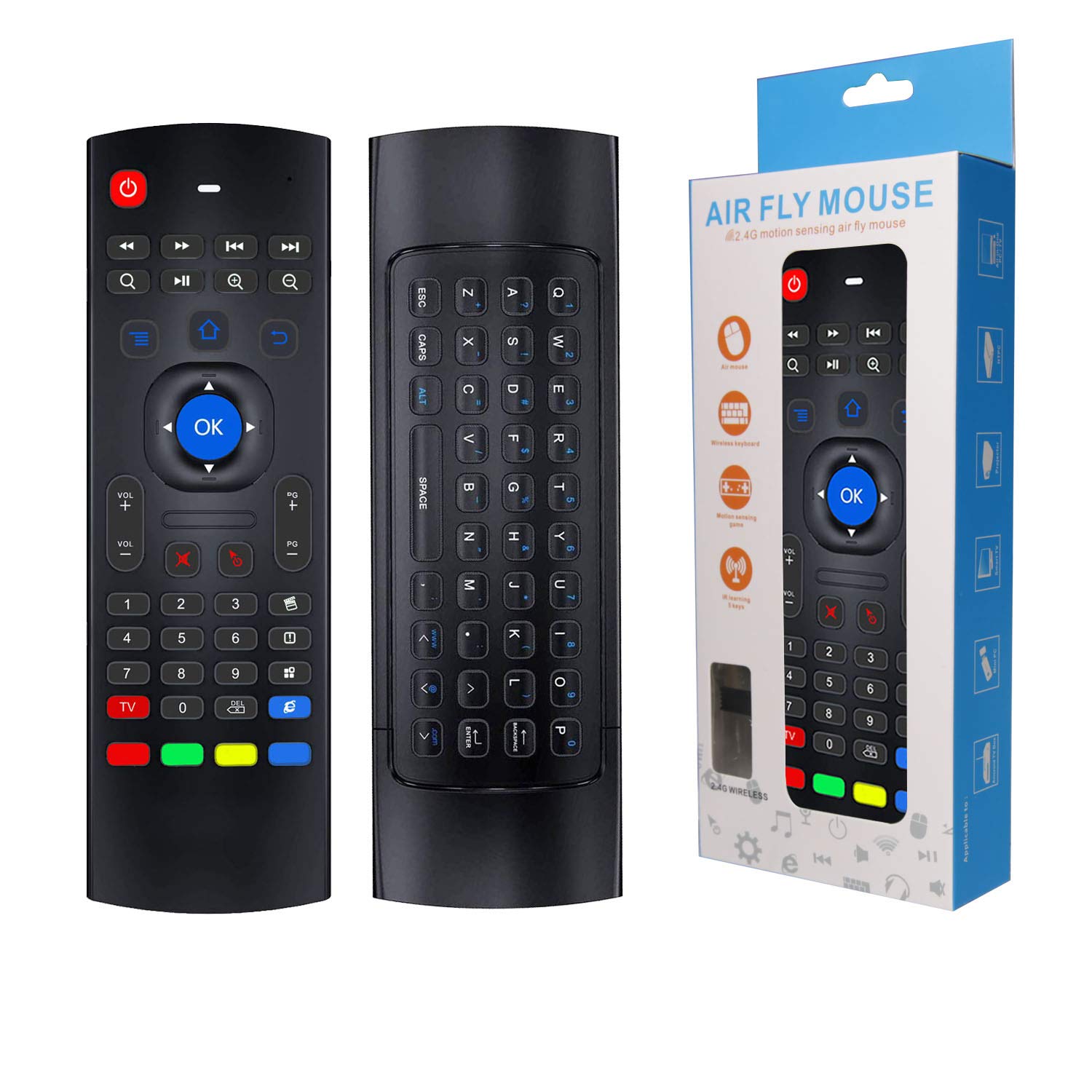 Rock&Rown MX3 Pro 2.4G Air Mouse Remote with Mini Wireless Keyboard - Compatible with Android TV/Box/Projector/IPTV/HTPC/Windows/Mac OS - Perfect for Home Theater, Smart TV Control & Media Streaming