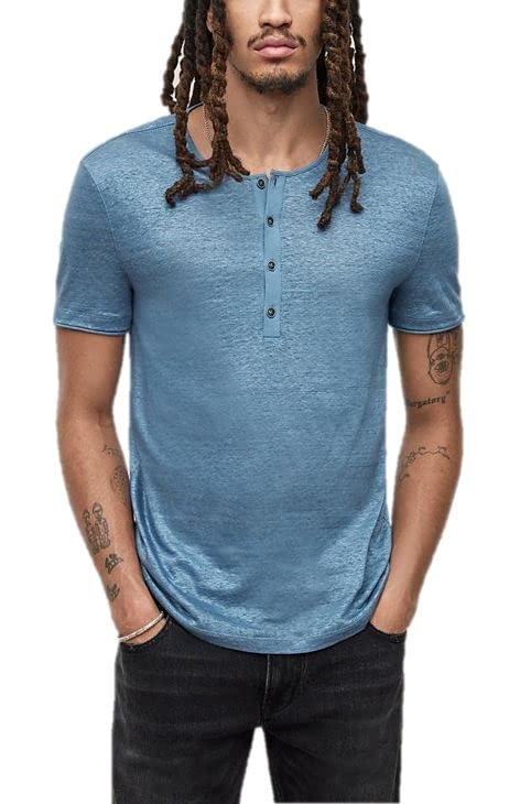 John Varvatos Men's Bleecker Regular Fit Short Sleeve Henley Shirt with Pick Stitch Detail - Casual Wear & Layering Essential for Everyday Style