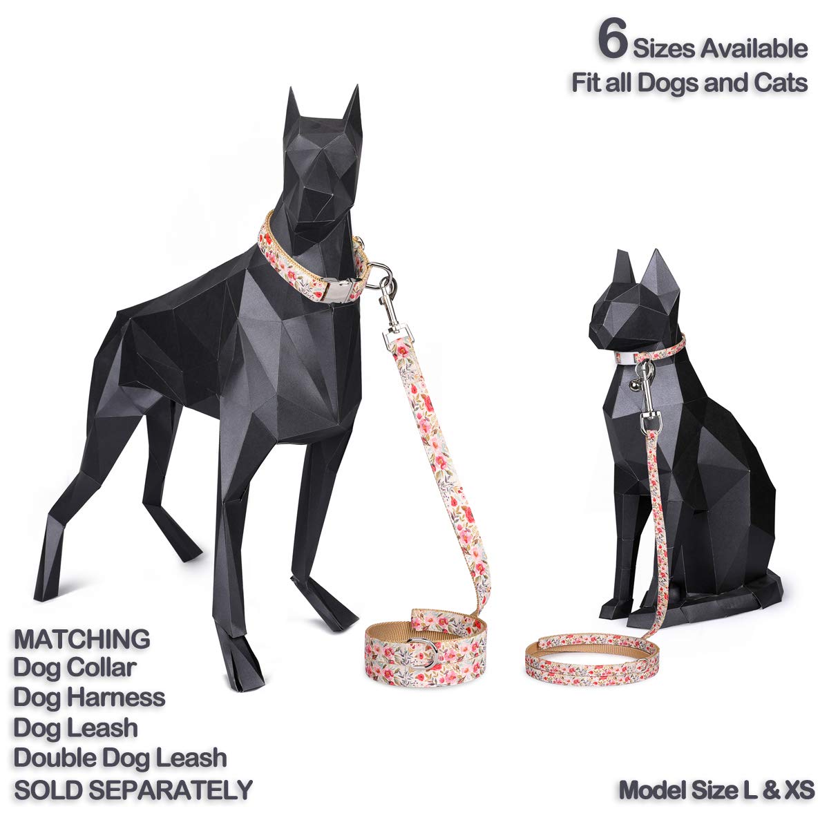 Floral Pet Collar and Leash Set for Cats & Dogs - Adjustable Small Medium Large Size - Summer Blooms Design - Perfect for Walks, Training, and Outdoor Adventures