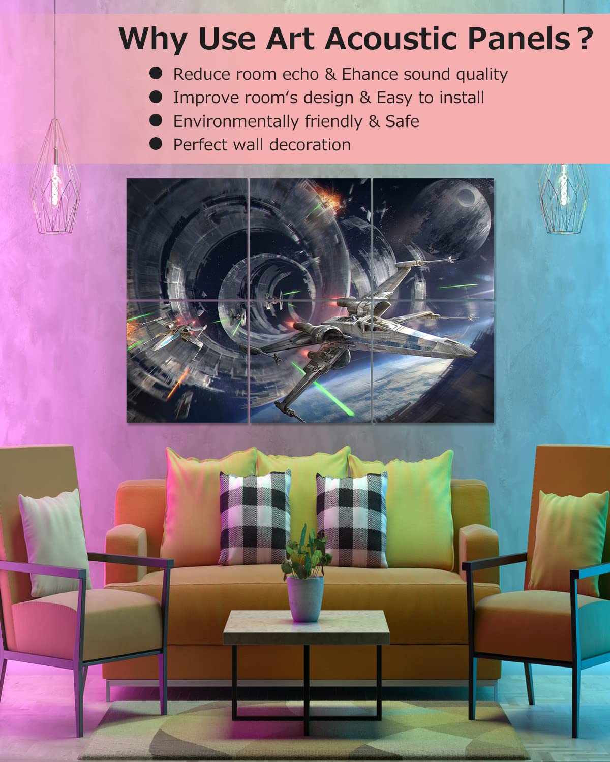 72x48 Inch Acoustic Sound Absorbing Panels - Self-Adhesive Noise Reduction Wall Panels for Recording Studio & Home Theater - Better Than Soundproof Foam - Star Wars Design - Perfect for Music Rooms, Podcast Studios & Home Offices