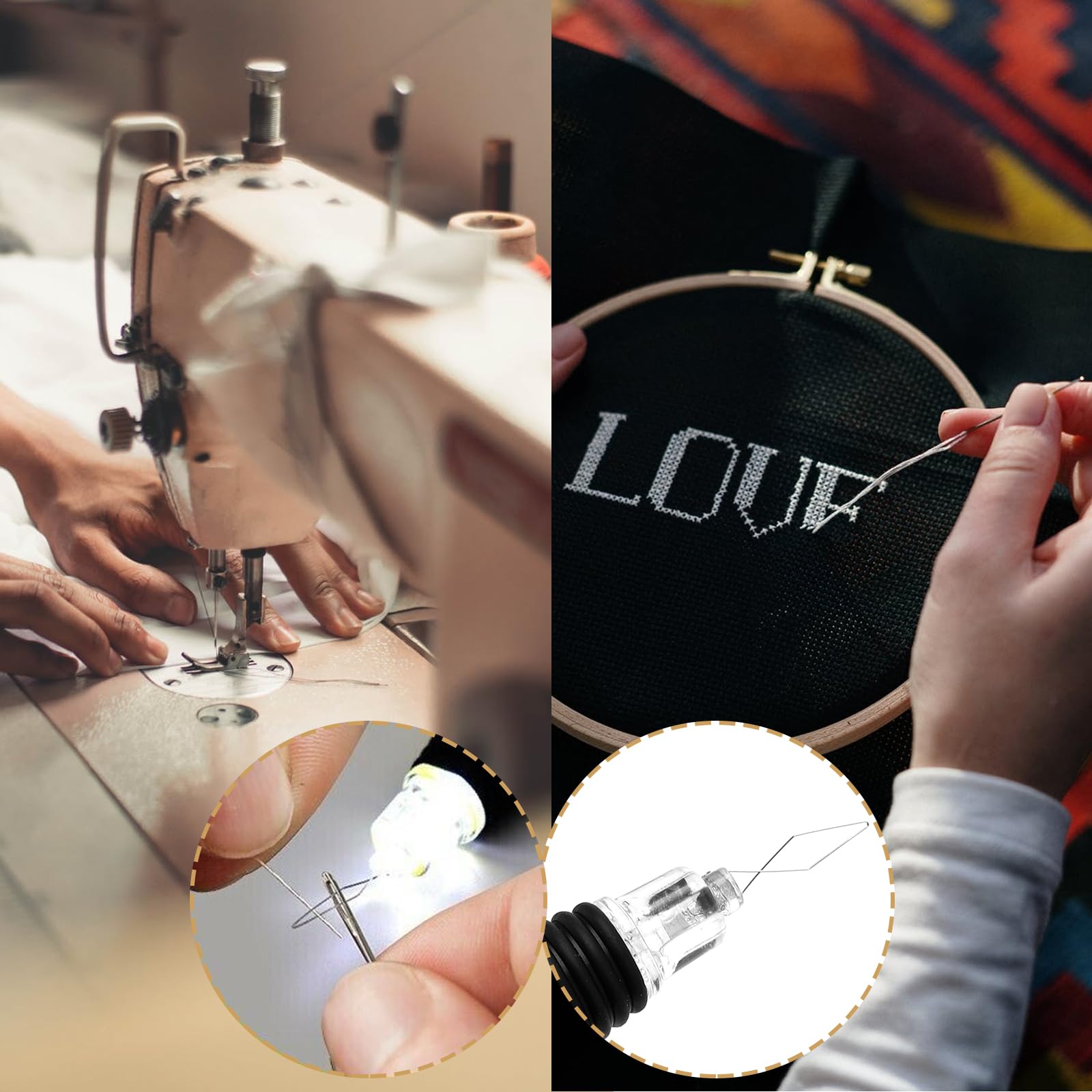 2 Pack LED Needle Threader - Illuminated Sewing Threader with Light for Easy Threading - Perfect for Sewing Machines & Hand Stitching (Batteries Included) - Ideal for Low Light Sewing & Crafting Projects