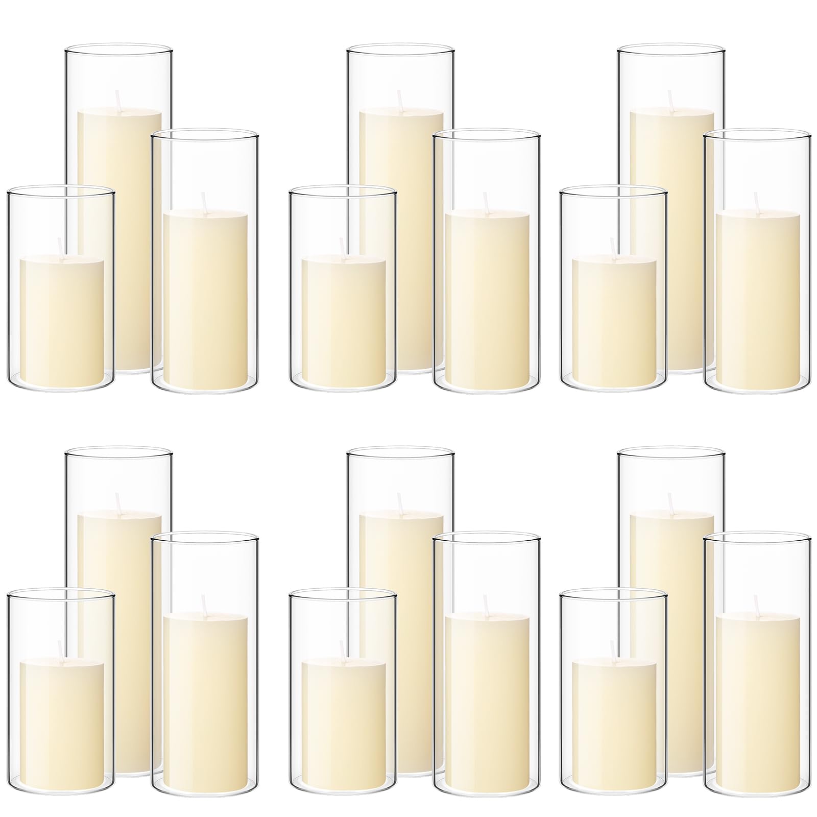 Shihanee 36 Pcs Ivory White Pillar Candles with Clear Glass Cylinder Vases - 18 Sets (2.6
