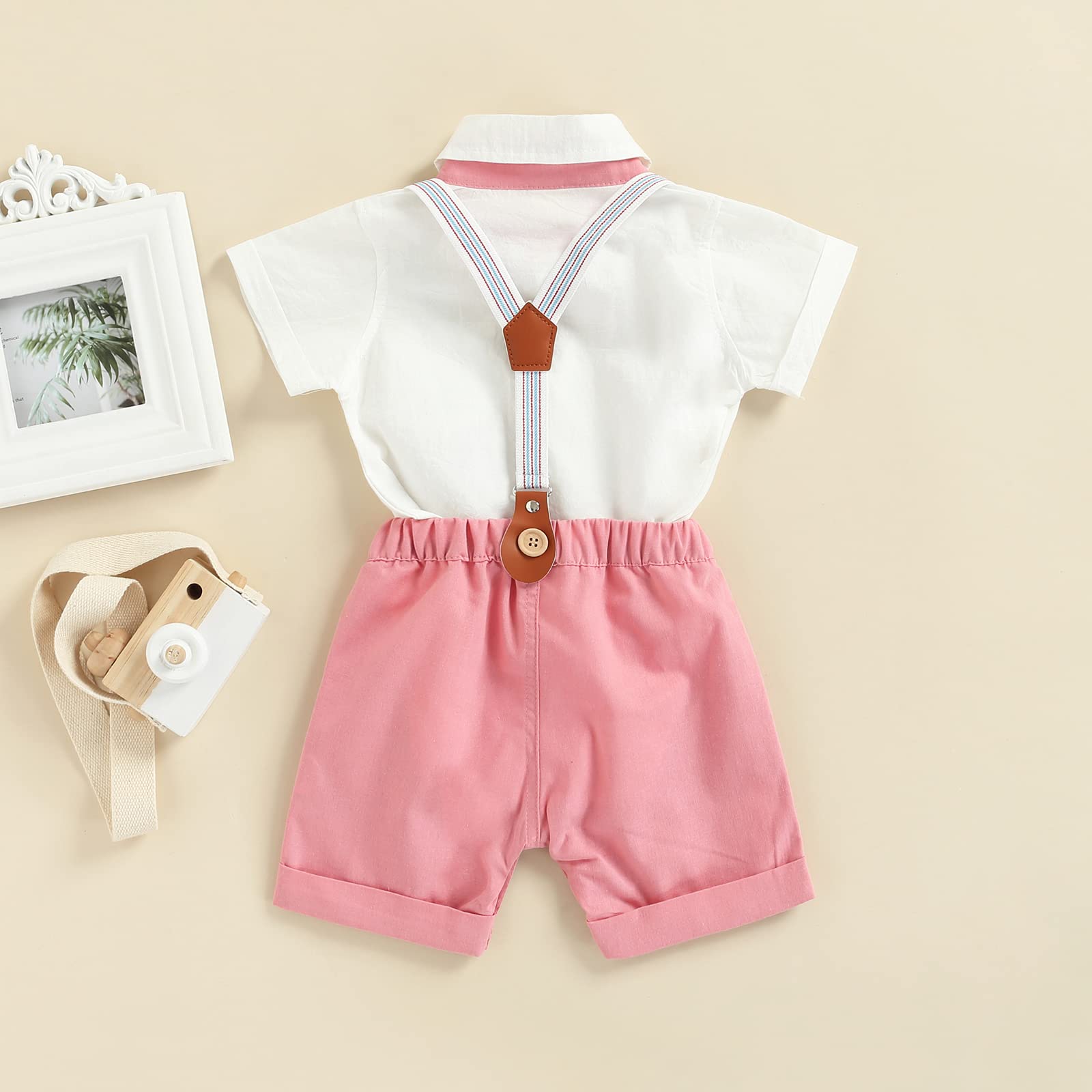 Baby Boy Gentleman Outfit - Short Sleeve Bowtie Romper & Suspenders Shorts Set | Summer Casual Wear for Boys | Perfect for Photoshoots, Parties & Special Occasions
