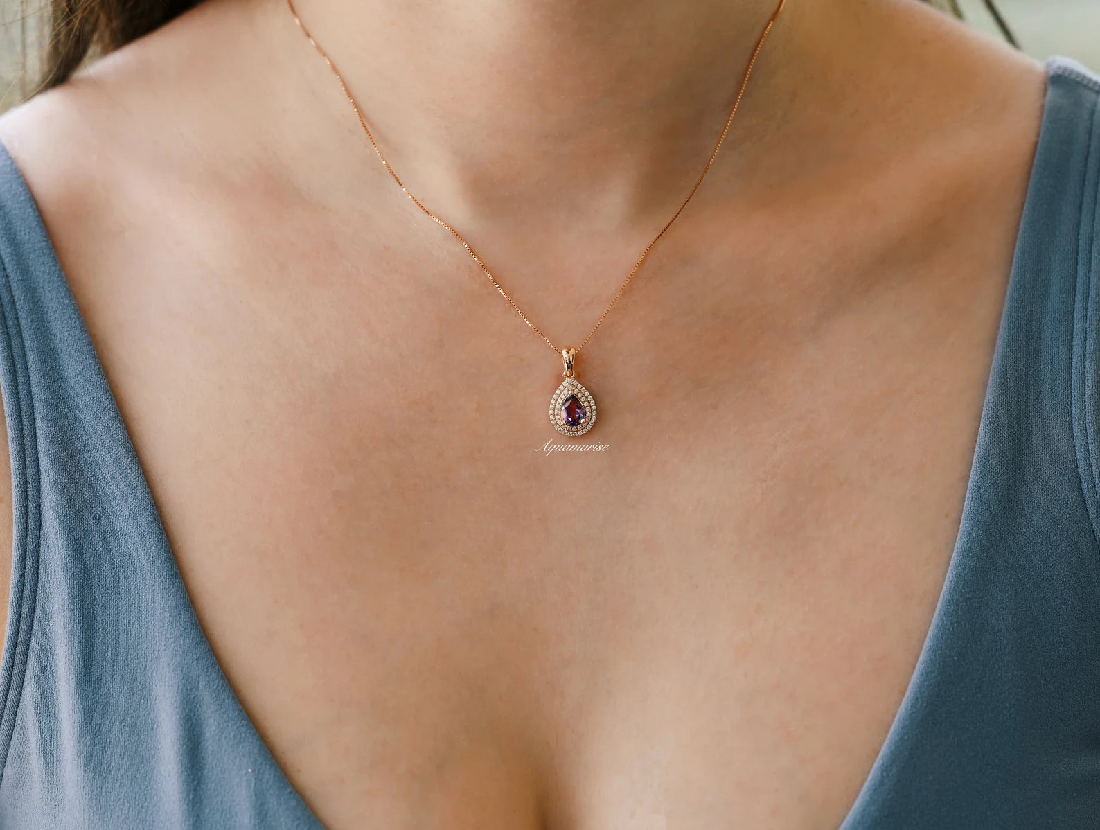 Scarlett Teardrop Alexandrite Necklace 14K Rose Gold Vermeil - Elegant Jewelry for Women, Gift for Her, Valentine's Day, Anniversary & Special Occasions