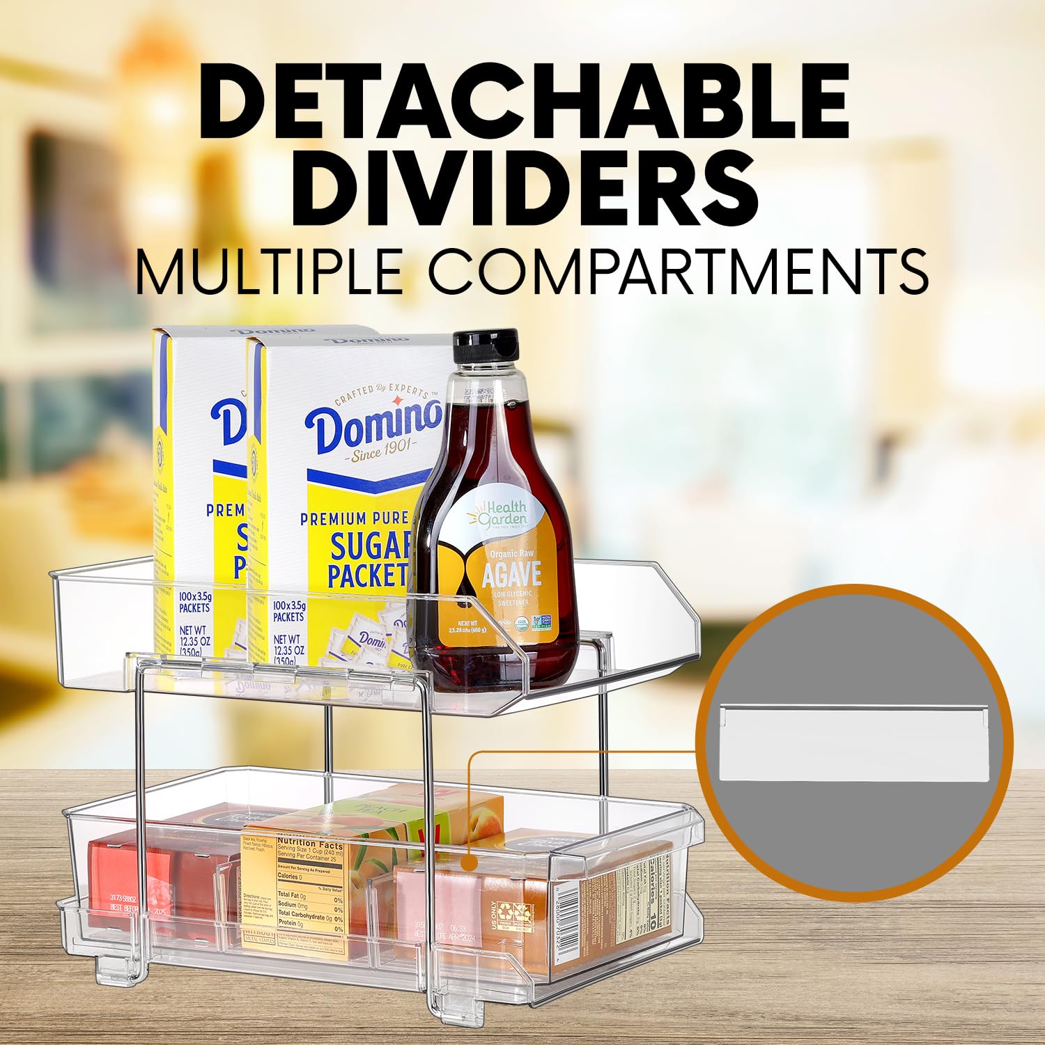2-Tier Bathroom Organizer & Under Sink Storage | Clear Multi-Purpose Kitchen Pantry Organizer | Pull-Out Medicine Cabinet with 4 Removable Dividers | Perfect for Bathroom, Kitchen & Closet Organization