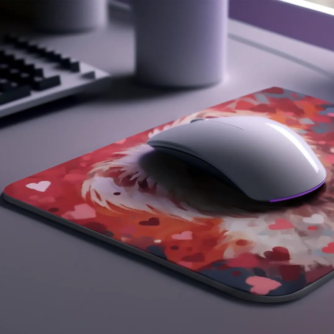 Non-Slip Rubber Mouse Pad with Maltese Dog & Red Hearts Pattern - Cute Puppy in Love Design for Home, Office, Work Desk, Computer & Laptop - Perfect Gift for Dog Lovers (Ideal for Gaming, Work & Study)