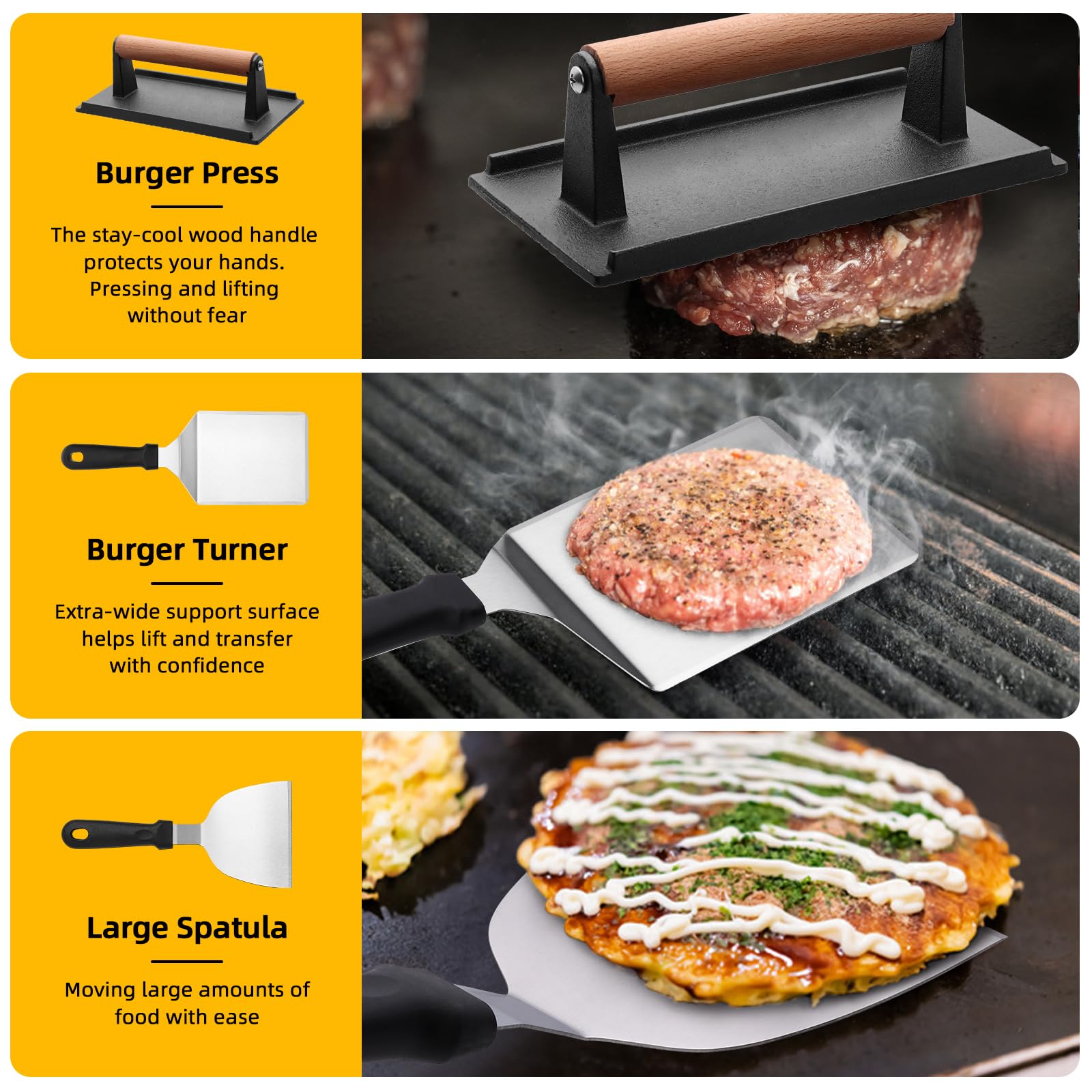 130Pcs Griddle Accessories Kit - Heavy Duty Flat Top Grill Tools Set for Blackstone & Camp Chef | Commercial Grade Grill Spatula Set with XL Spatulas, Burger Press, Basting Cover | Perfect for Outdoor BBQ, Tailgating & Backyard Cooking