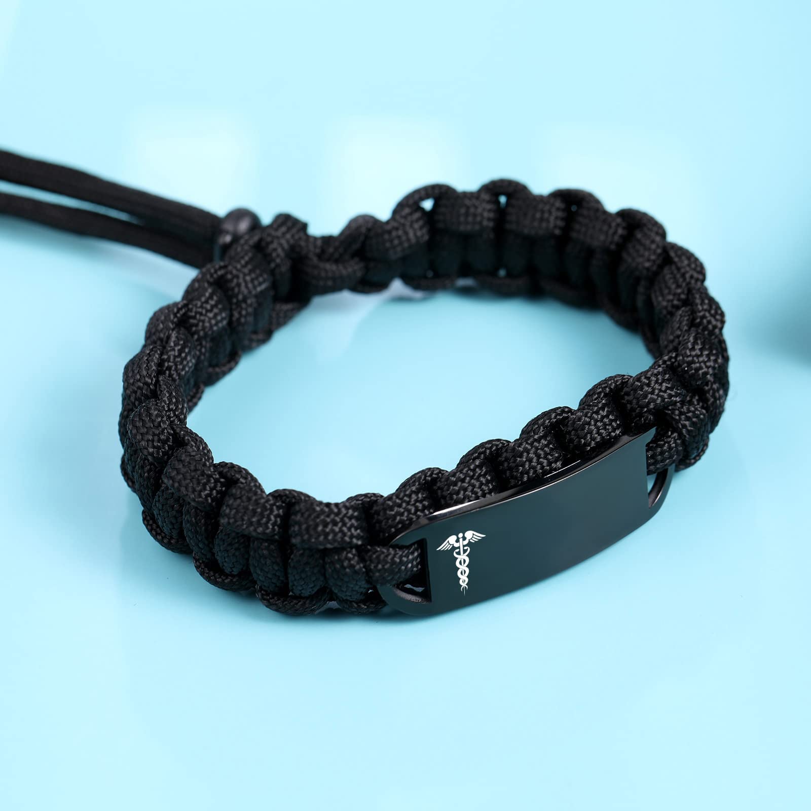 Emergency Medical Alert Bracelet for Men & Women - Adjustable Paracord ID Bracelet with Stainless Steel Plate (7.0-8.5 Inches) - Perfect for Diabetes, Allergies & Emergency Medical Identification