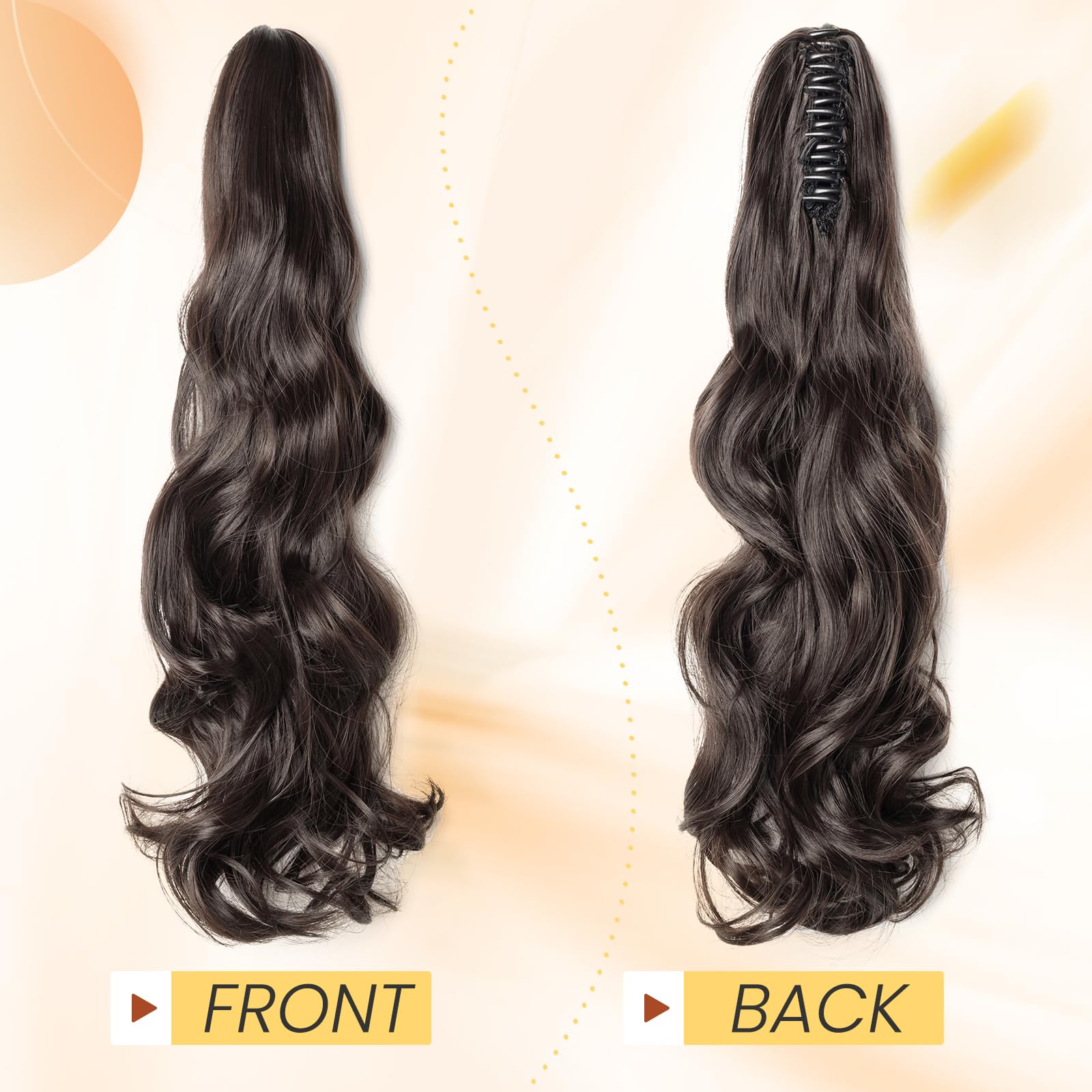 18 Inch Wavy Synthetic Ponytail Hair Extension - Dark Brown Claw Clip Hairpiece for Long Voluminous Hairstyles | Perfect for Parties, Weddings & Everyday Wear