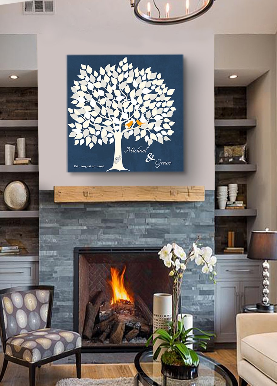 Personalized Wedding Tree Guest Book - Unique & Memorable Alternative Guest Signing Canvas for 100-150 Signatures - Navy Blue 20x20 Inch Wall Art - Perfect for Bridal Showers, Wedding Receptions & Anniversary Gifts