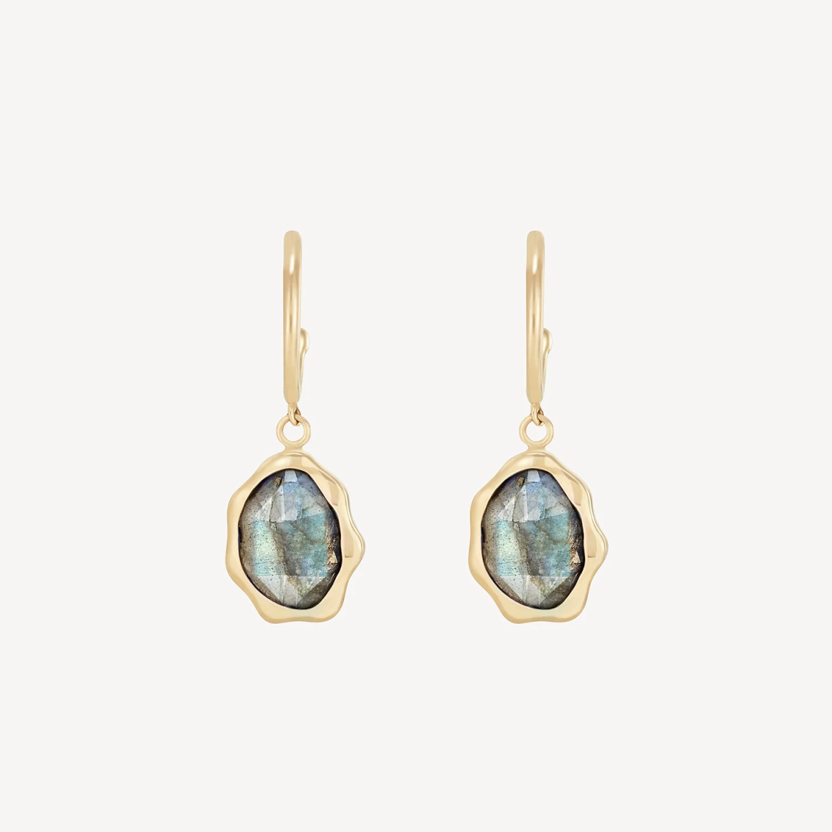 14K Yellow Gold Labradorite Mood Hoop Earrings for Women – Elegant Boho Jewelry for Everyday Wear & Special Occasions