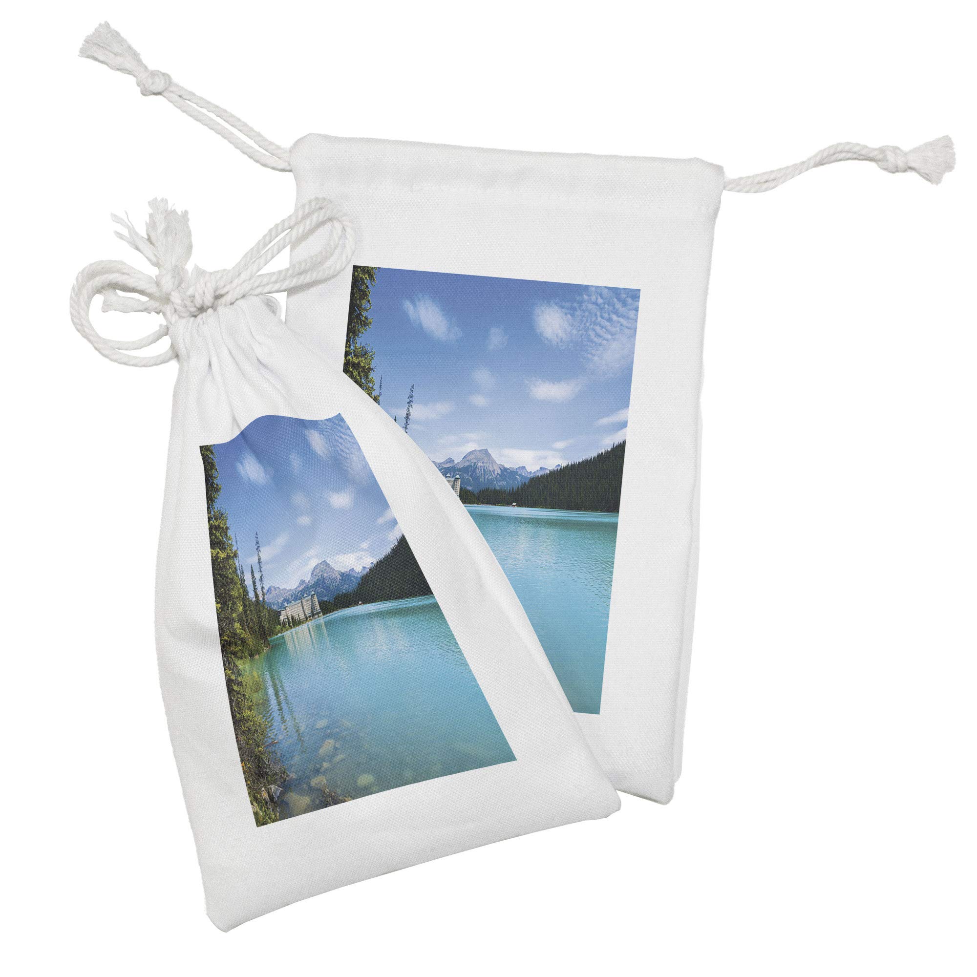 Ambesonne 2-Pack Fabric Drawstring Pouches - Historical Castle by Crystal Lake Canadian Rural Art Design, 9