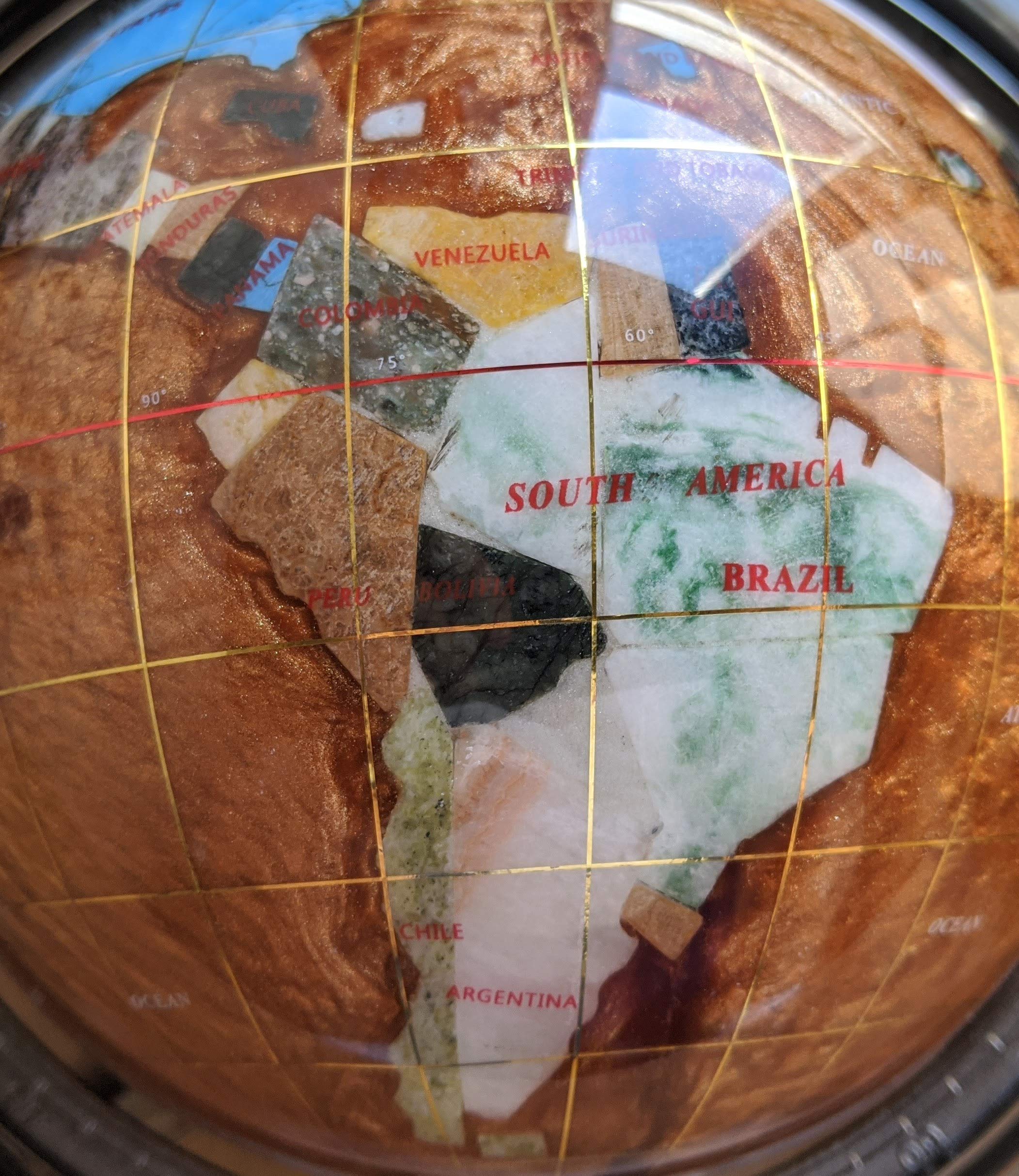 10-Inch Amber Pearl Swirl Ocean Gemstone World Globe with Silver Zinc Alloy Stand - Unique Art Tabletop Decor for Home, Office & Gift Giving