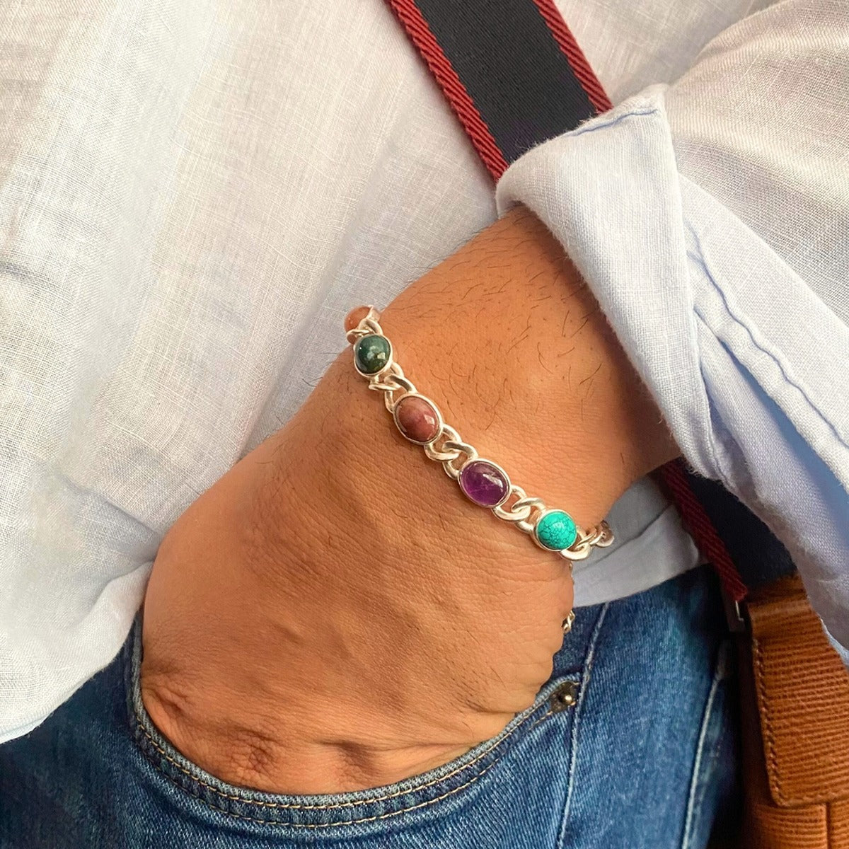 7 Gemstones Chakra Balancing Bracelet for Men - Set of 2, Natural Healing Stones for Meditation, Yoga & Spiritual Energy Balance