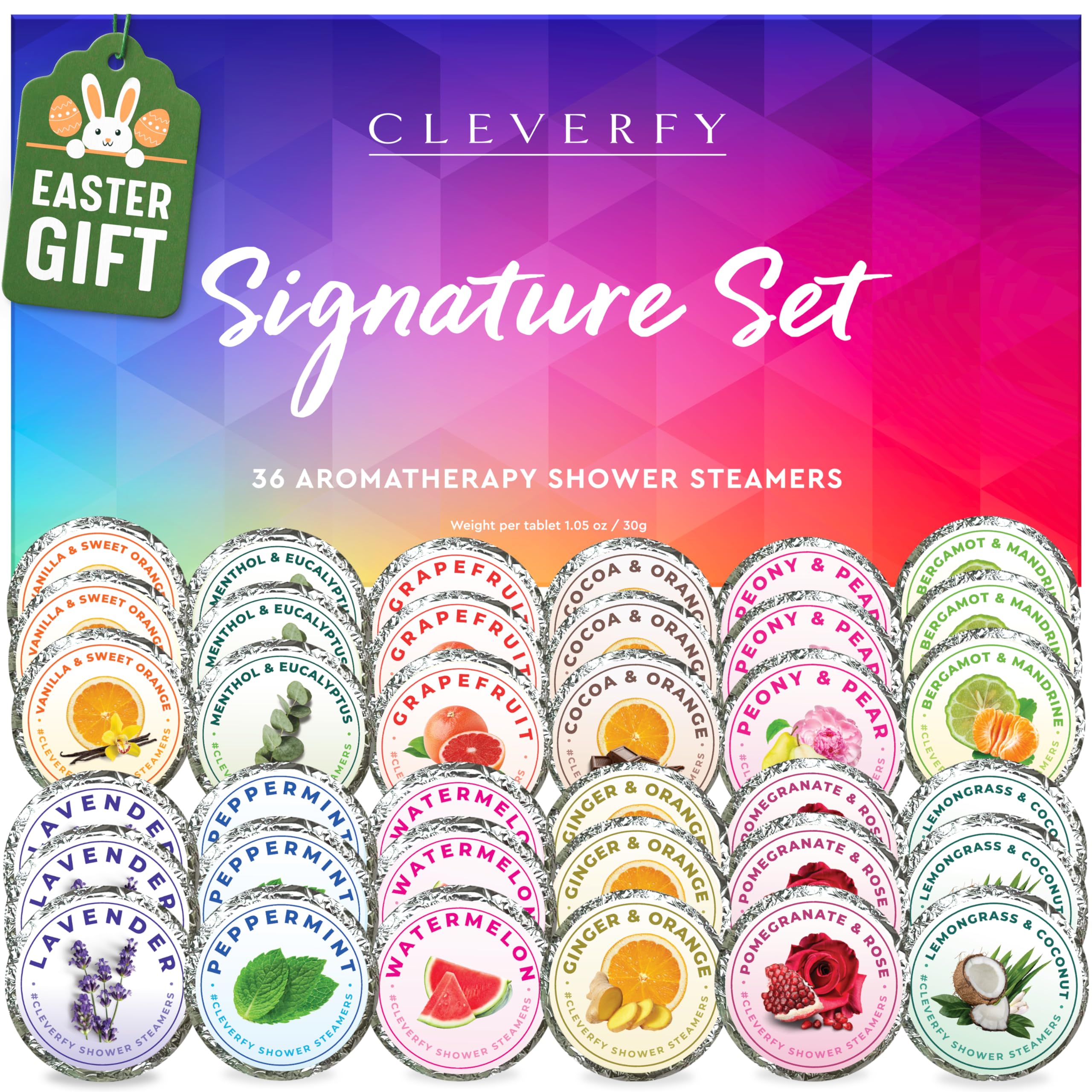 Cleverfy Aromatherapy Shower Steamers - 36-Piece Variety Set of Relaxing Shower Bombs for Stress Relief & Spa Experience at Home