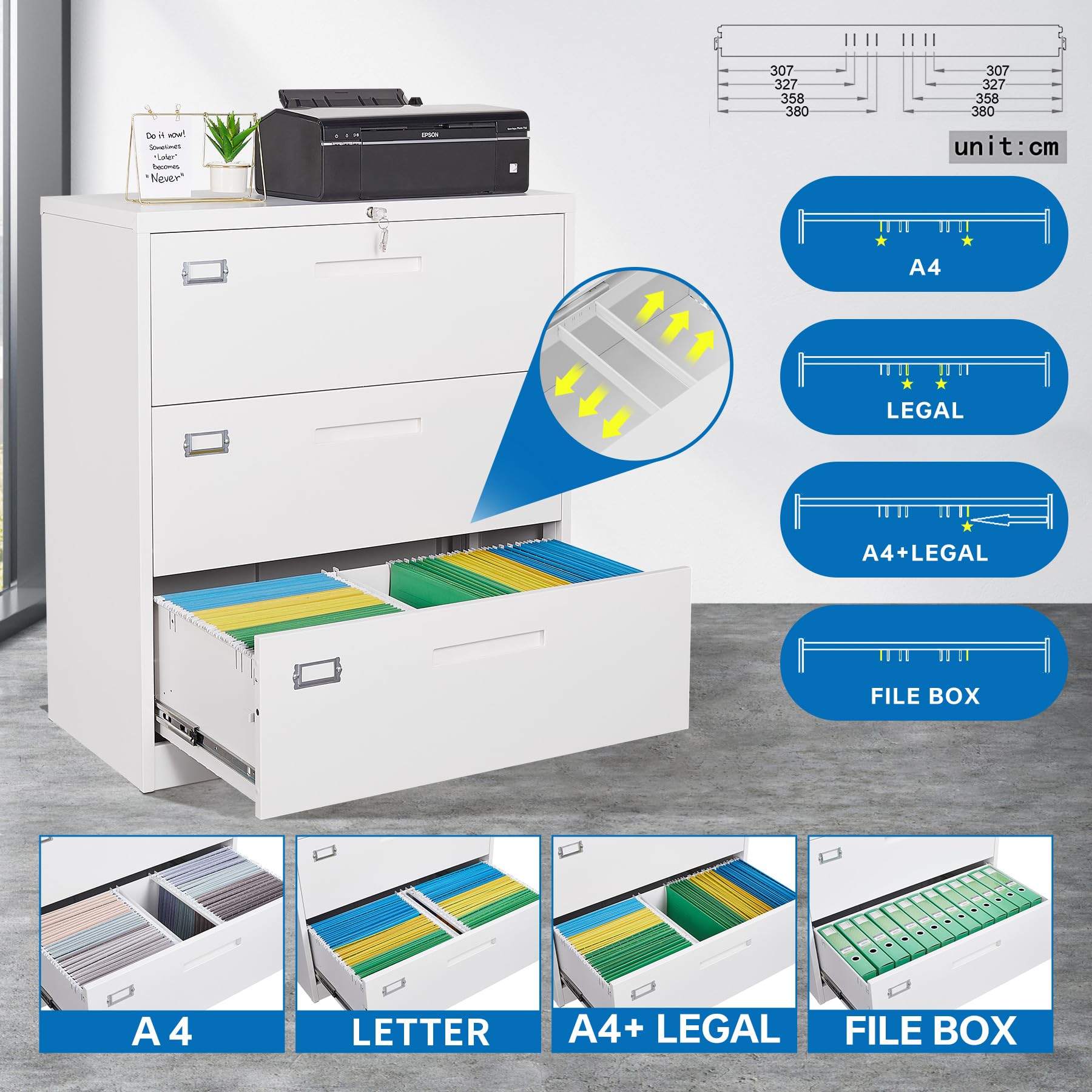 3-Drawer Metal Lateral File Cabinet with Lock - Steel Storage Cabinet for Legal/Letter/A4 Documents - Wide Office & Home File Organizer (Assembly Required) - Perfect for Workspaces, Home Offices & Storage Rooms