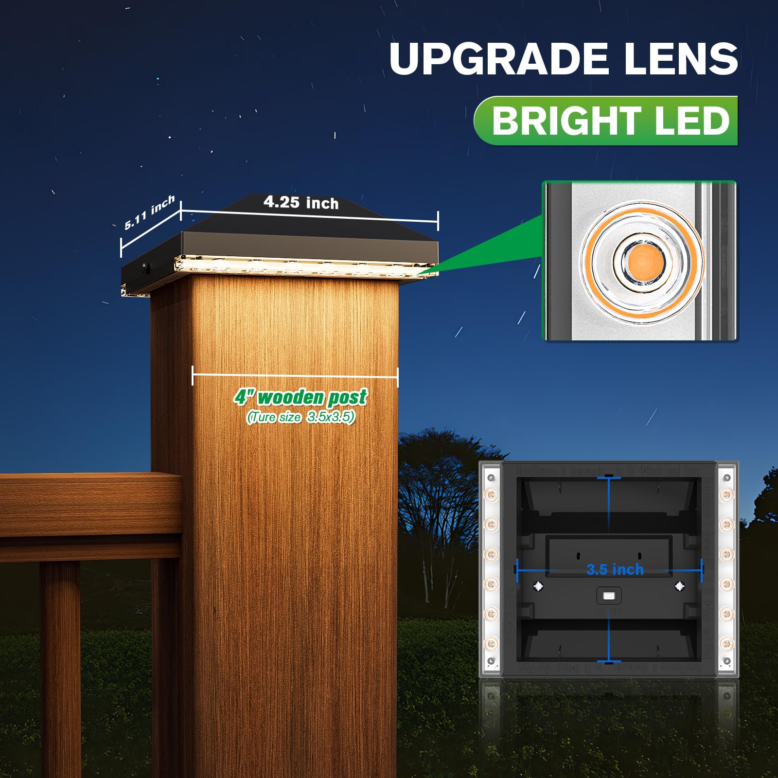 8 Pack Solar Post Cap Lights Outdoor - Waterproof Solar Fence Lights for 4x4 Wooden/Vinyl Posts, Black Solar Deck Lights with Warm White LED - Perfect for Backyard, Deck, Porch, Stair Railings & Garden Pathways (Weatherproof & Energy Saving)