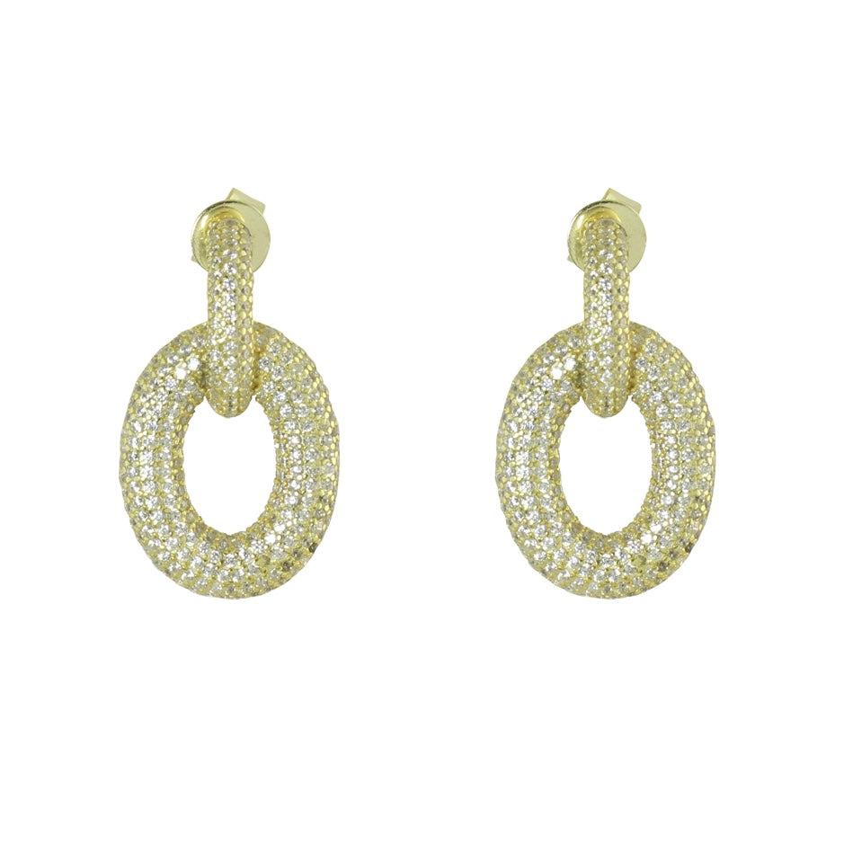 PAVÈ OVAL LINK EARRINGS - Elegant Cubic Zirconia Drop Earrings for Women | Perfect for Weddings, Parties & Evening Events