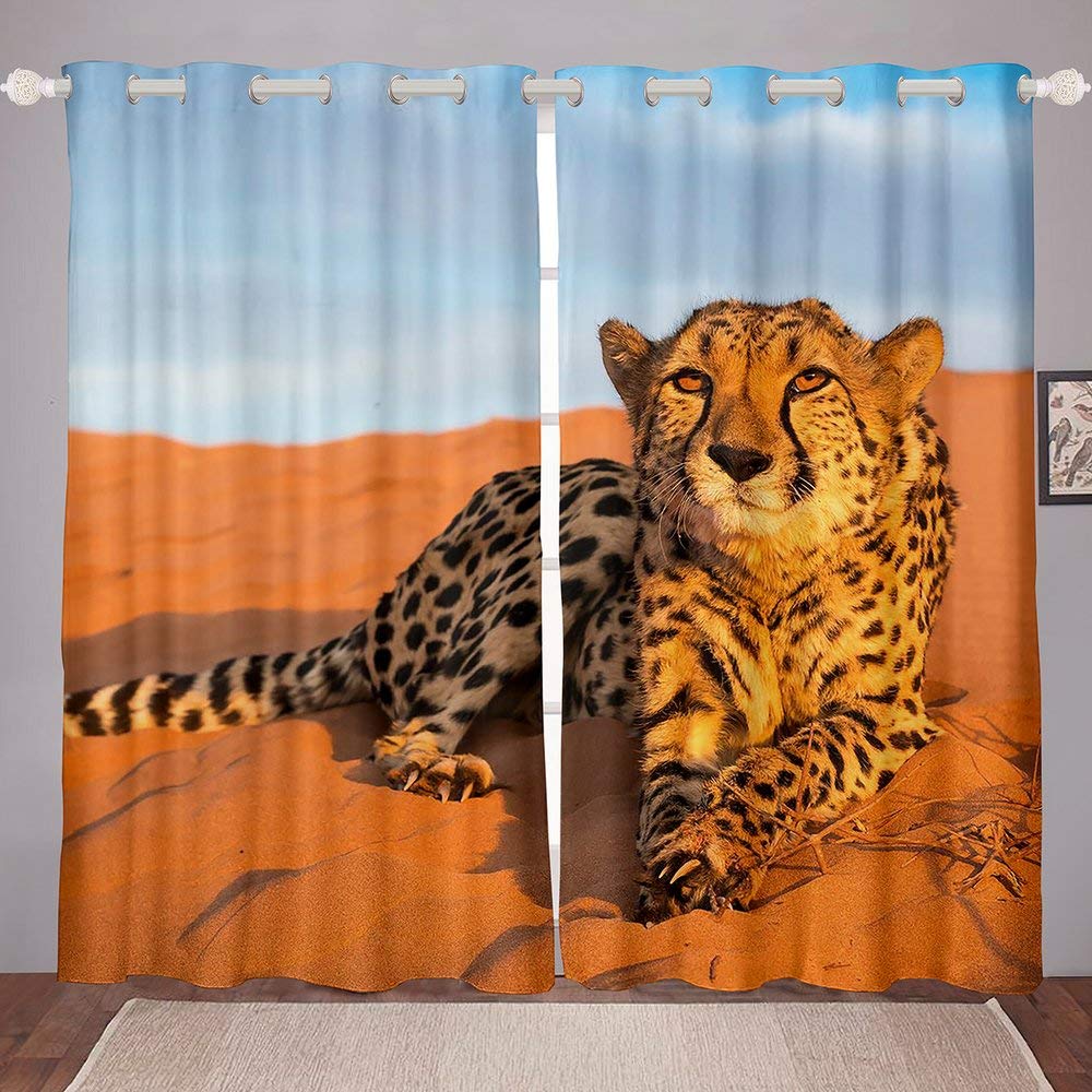 Erosebridal Cheetah Print Window Curtain Panels - 42x63 Inches, Leopard Animal Print Curtains for Kids, Boys, Teens & Adults - Africa Themed Bedroom Decor, Perfect for Jungle Safari Nursery, Living Room & Dorm Room