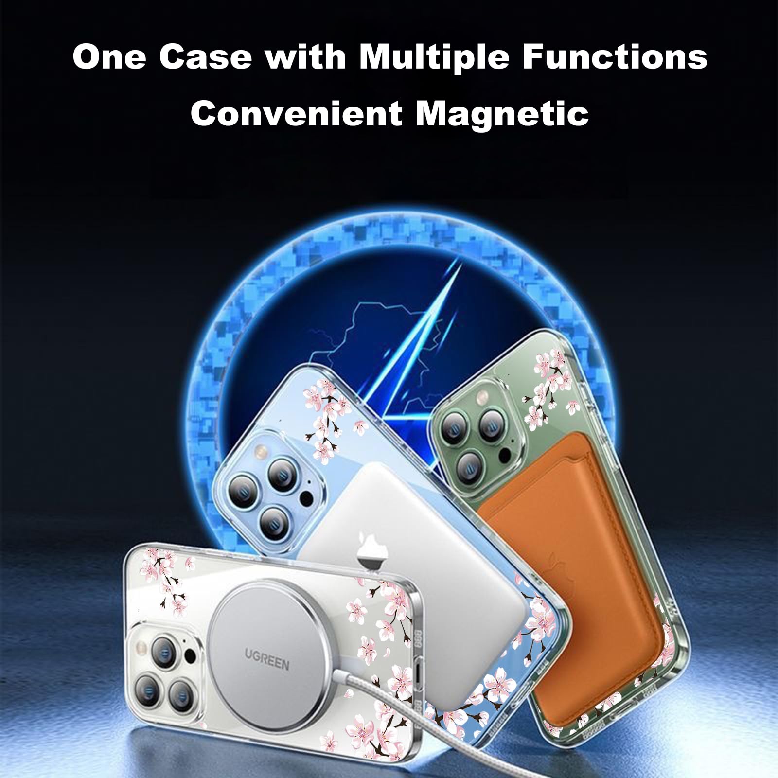 Magnetic Sakura Case for iPhone 15 Pro Max - MagSafe Compatible Wireless Charging, Cute Cherry Blossom Design, Shockproof & Anti-Scratch Clear Cover for Men & Women - Perfect for Spring Outfits, Travel & Everyday Protection