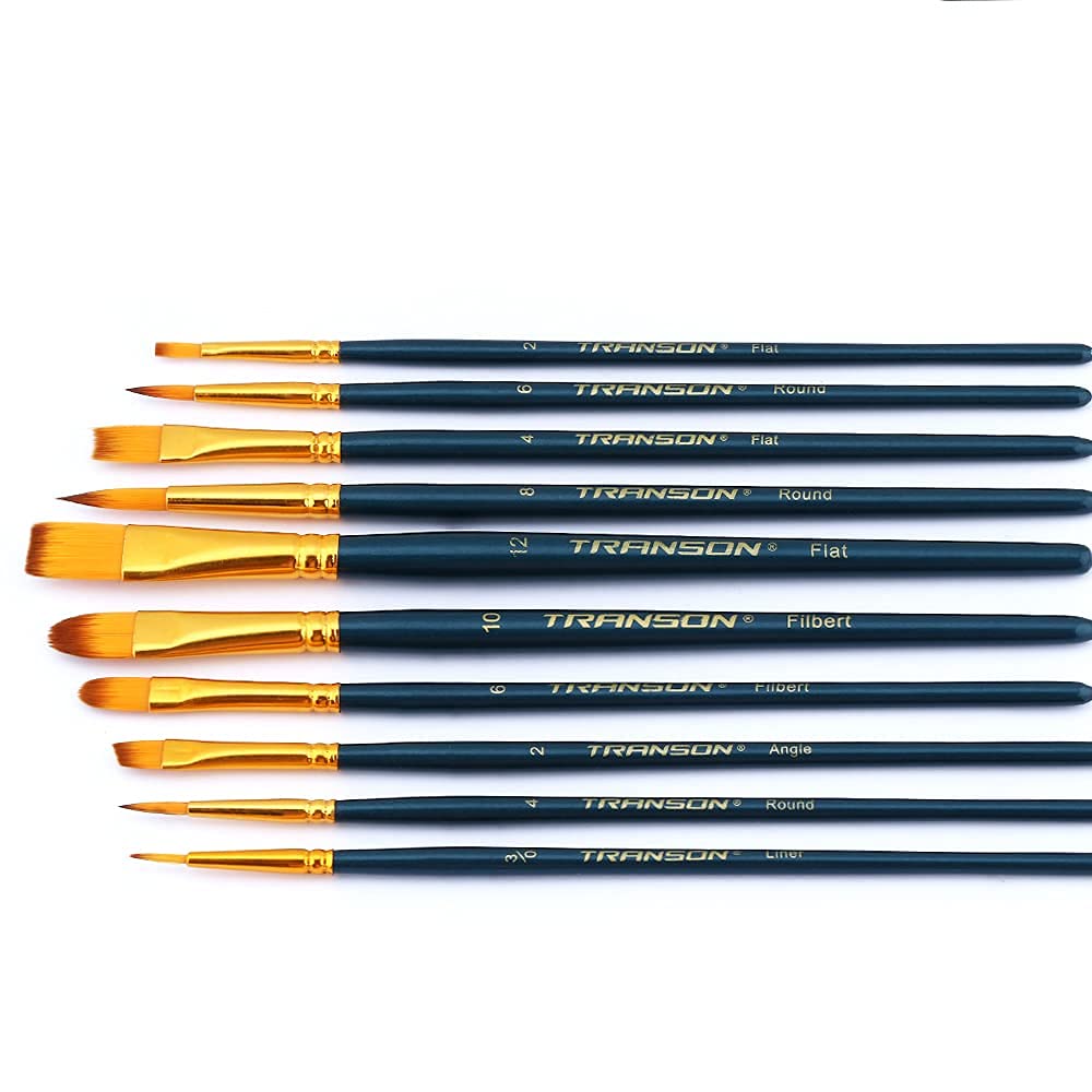 Transon 20-Piece Bulk Artist Paint Brush Set - Professional Quality Brushes for Acrylic, Watercolor, Gouache Painting - Perfect for Hobby, Craft, Face & Rock Painting - Ideal for Beginners & Professional Artists