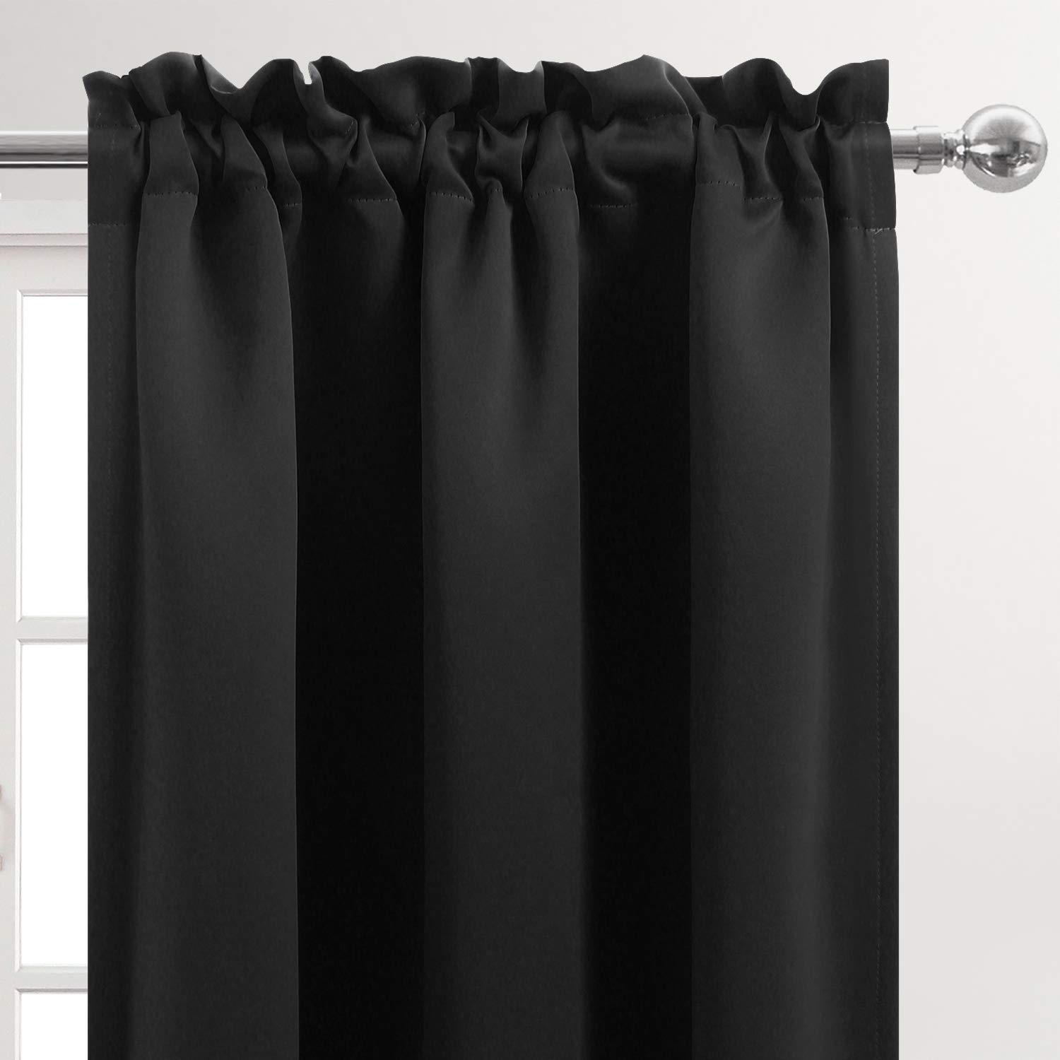 DWCN Black Kitchen Window Valance Curtain Panel - 42x18 Inch Rod Pocket Tier Valance, Set of 1, Blackout Fabric for Light Control - Perfect for Modern Kitchens, Dining Rooms & Breakfast Nooks