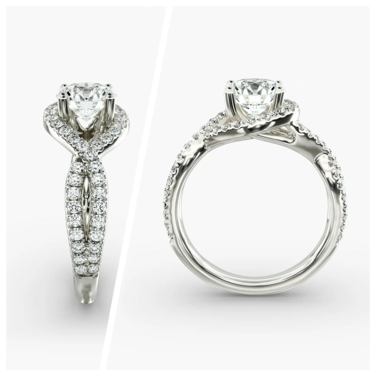 Romantic Twisted Halo Diamond Engagement Ring | 18K White Gold Pavé Lab-Grown Diamond Eternity Wedding Band for Women | Perfect for Proposals, Anniversaries & Bridal Jewelry
