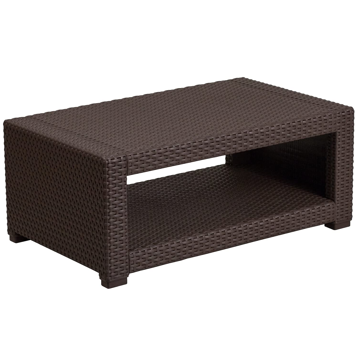 Flash Furniture Seneca Chocolate Brown Faux Rattan Coffee Table - Modern Indoor Outdoor Patio Living Room Decor Accent Table for Home, Garden & Poolside