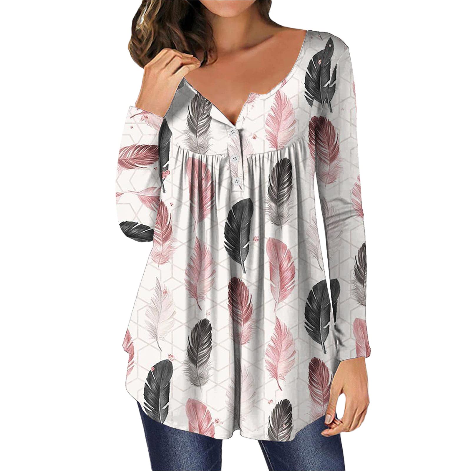 Women's Printed V-Neck Short Sleeve Asymmetrical Cotton T-Shirt - Casual Workout & Yoga Top for Everyday Wear