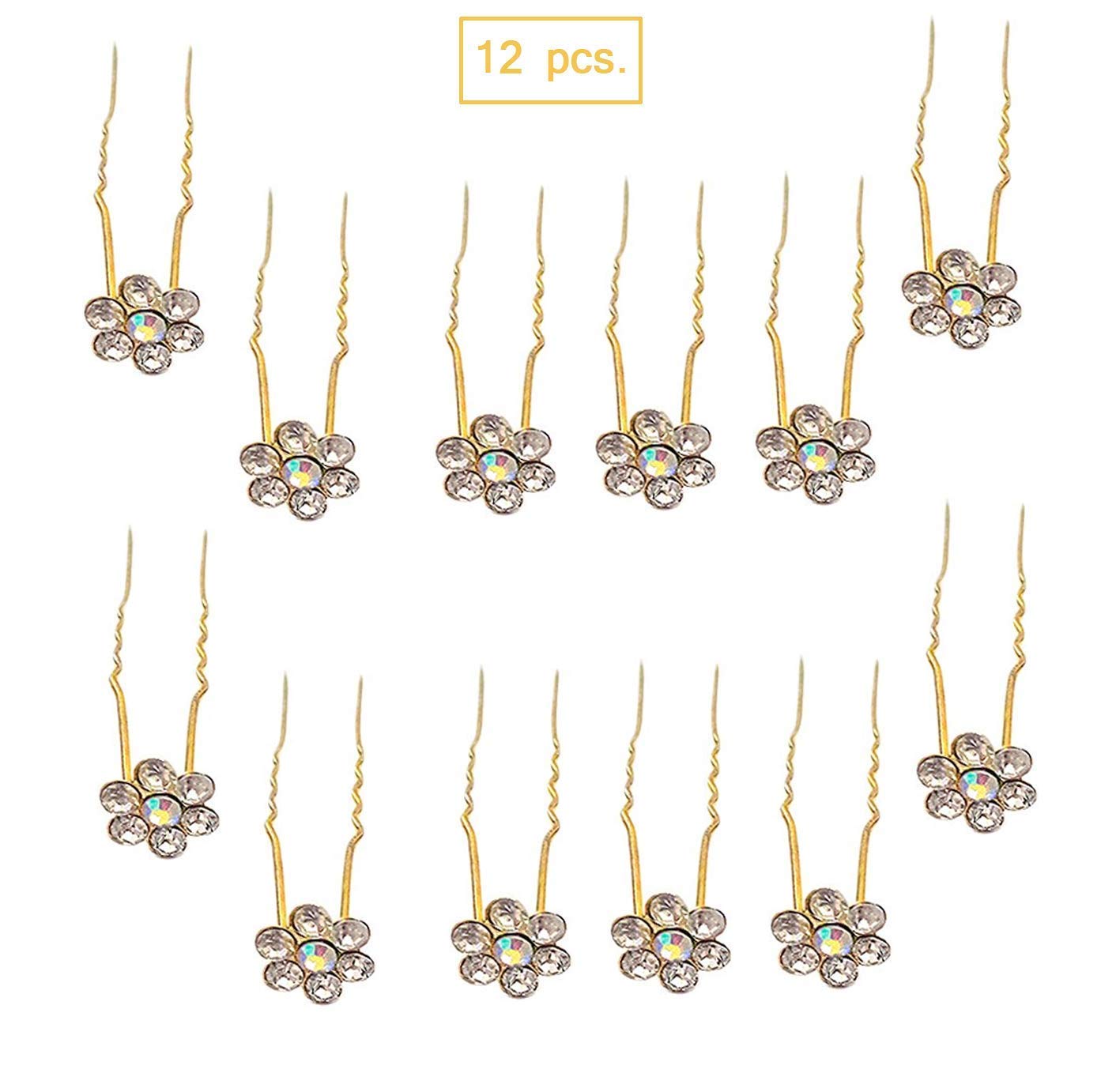BOXO Golden Juda Pins Diamond Hair Styling Pins - 12 Pack for Wedding, Prom & Special Occasions - Secure Hair Accessories for Updos & Braids