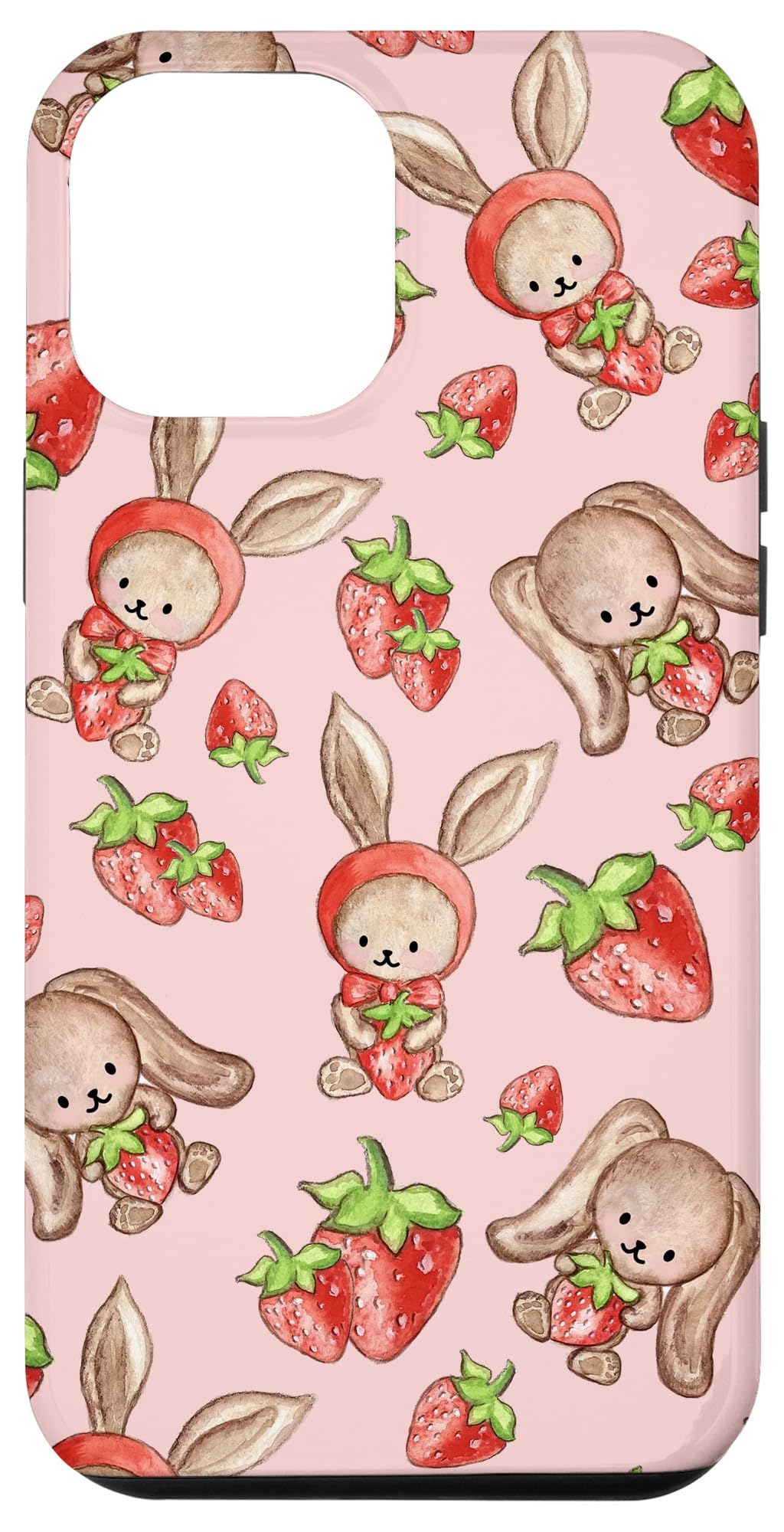 iPhone 12 Pro Max Case - Cute Kawaii Strawberry Bunny Rabbit Design, Soft Pink Cottagecore Aesthetic for Girls | Perfect for School, Work & Everyday Use