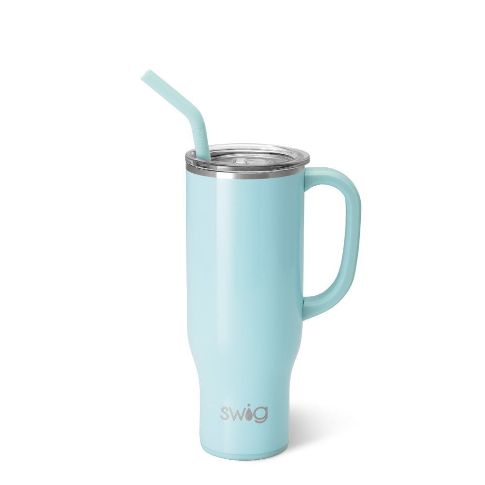 Shimmer Aquamarine Mega Mug 30oz - Large Insulated Tumbler with Lid & Straw, Perfect for Coffee, Tea & Cold Drinks - Great for Office, Travel & Outdoor Use