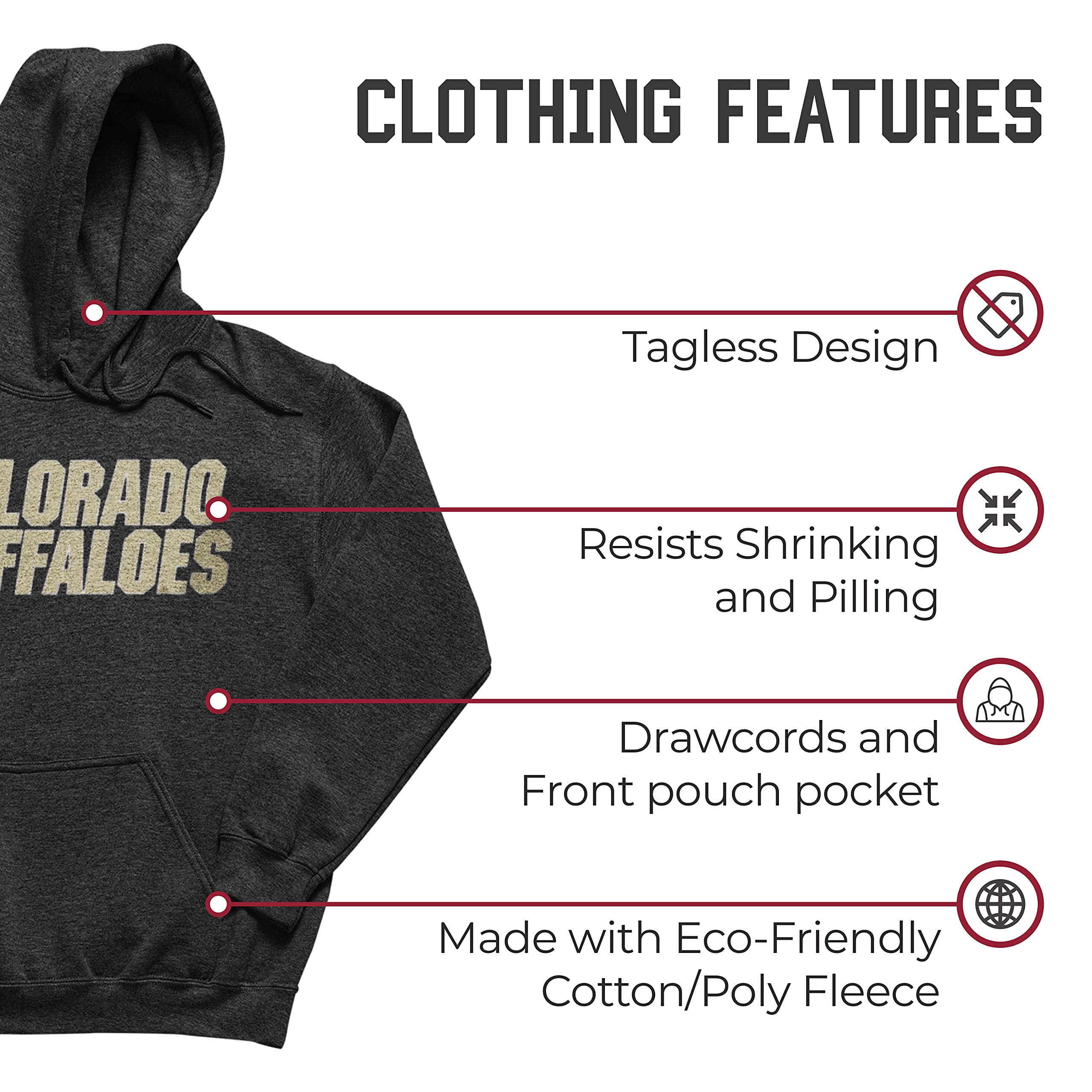 NCAA Adult Cotton Blend Charcoal Hooded Sweatshirt - Soft Ringspun Fabric, Unisex Pullover for Men & Women - Perfect for Game Day, College Campuses and Casual Wear
