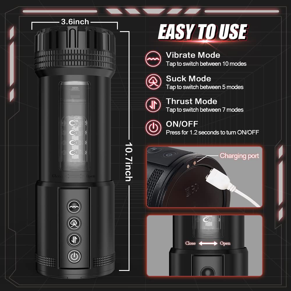 3 in 1 Automatic Male Masturbator Cup with Sucking, Vibrating & Thrusting Modes - Realistic Vagina Pocket Pussy Stroker with 3D Textured for Penis Stimulation - Adult Oral Sex Toy for Men - Perfect for Solo Play, Couples Fun & Discreet Masturbation