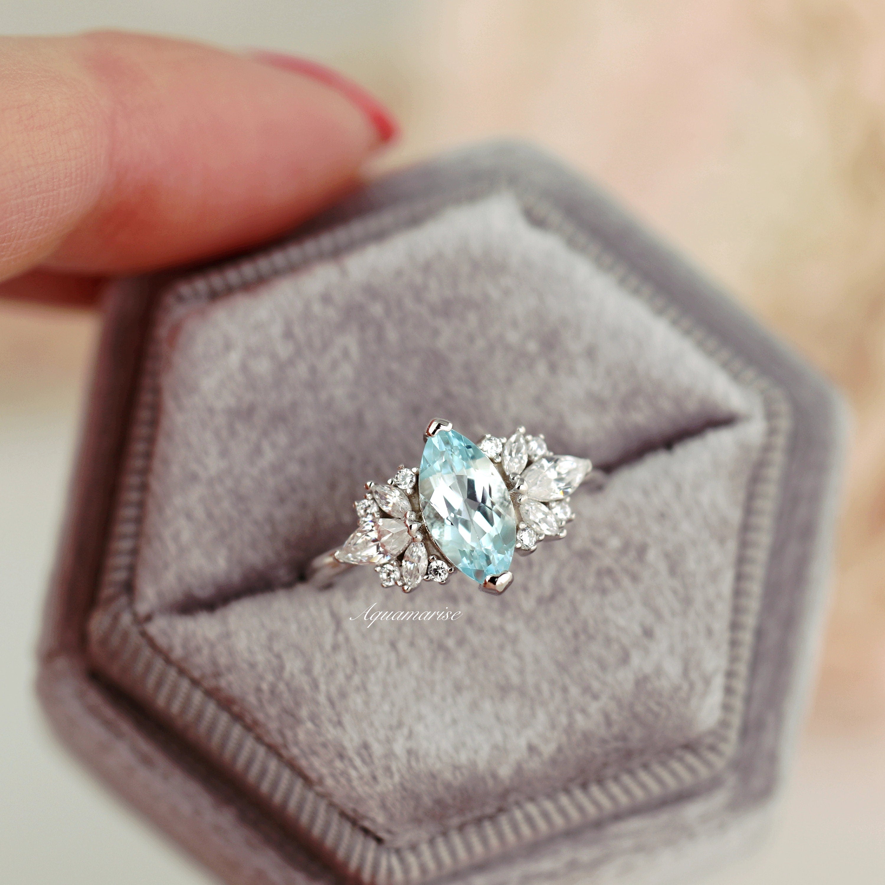 Adeline Aquamarine Ring - Sterling Silver Women's Jewelry | Elegant March Birthstone Gift for Her | Perfect for Weddings, Anniversaries & Special Occasions