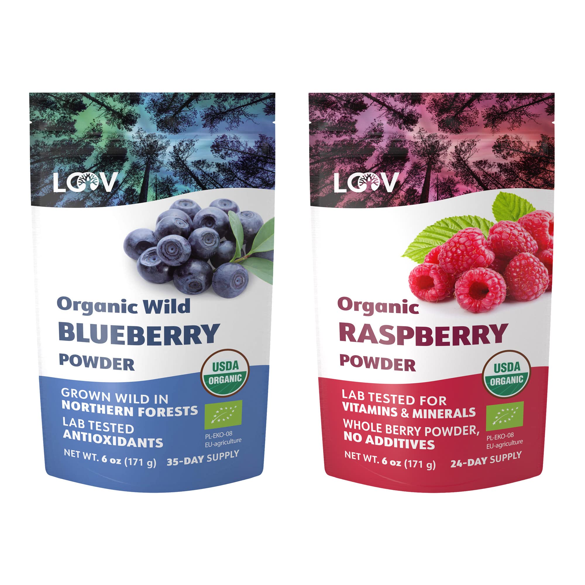 Organic Wild Blueberry Powder & Raspberry Powder Bundle – 2 Pack | Antioxidant-Rich Superfood for Smoothies, Baking & Healthy Snacks | USDA Certified, Non-GMO, Gluten-Free