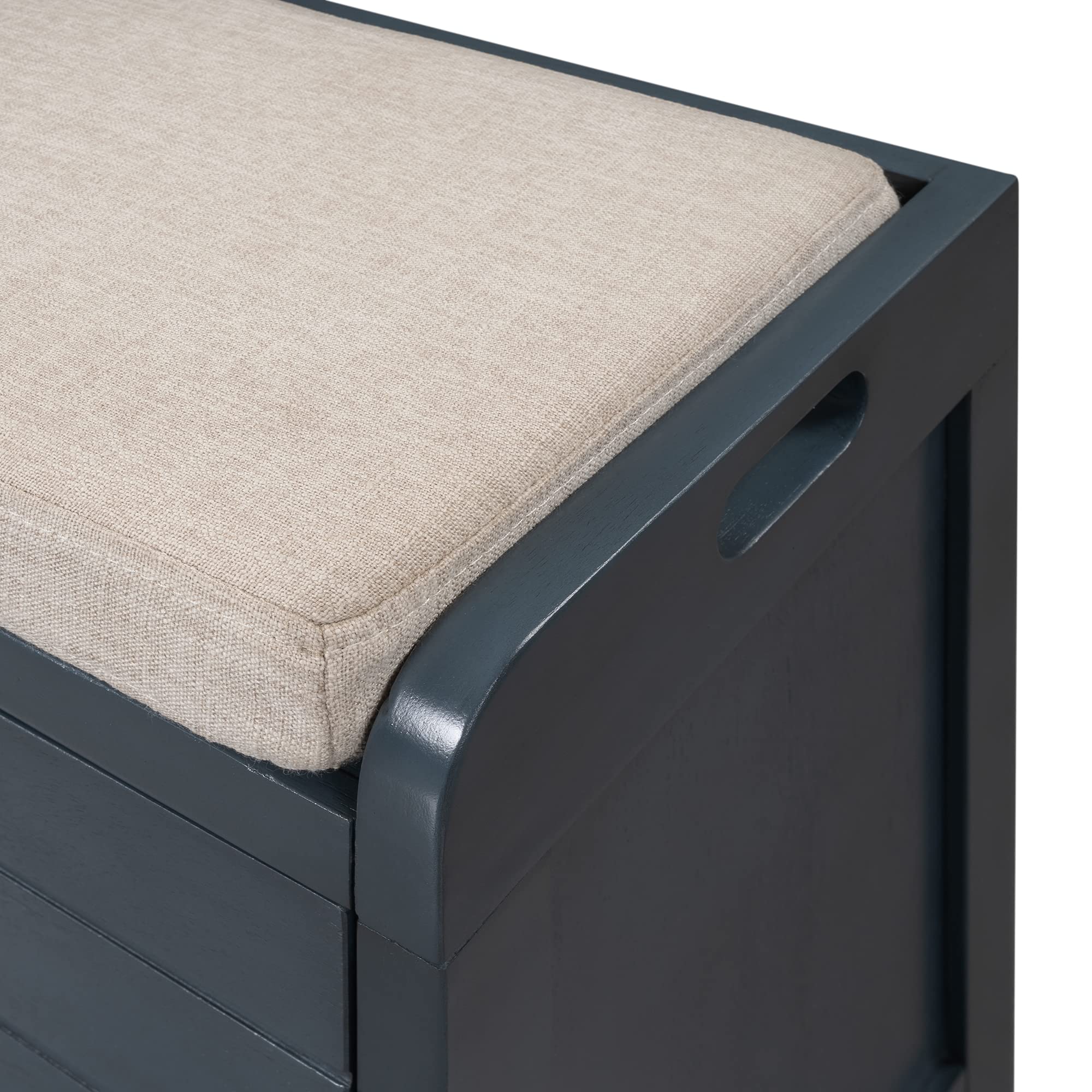 Wooden Storage Bench with 2 Drawers & Removable Basket - Fully Assembled Wicker Entryway Bench with Cushion - Shoe Storage for Hallway, Living Room, Bedroom (Navy) - Perfect for Entry Organization & Home Decor