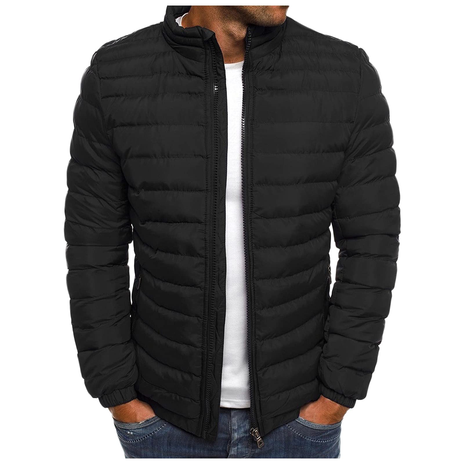RIZI Men's Winter Warm Down Jacket - Hoodless Puffer Coat Lightweight Parka for Cold Weather | Fashionable Outerwear for Daily Commute & Outdoor Activities