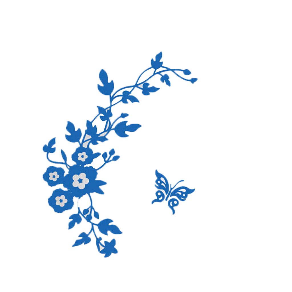Butterfly Wall Decals for Girls Room - Blue Floral Stickers for Bedroom, Bathroom, Toilet & Home Decor - Self-Adhesive Removable Mural Art for Kids, Teens & Nursery (One Size) - Perfect for DIY Wall Art & Nursery Decorations